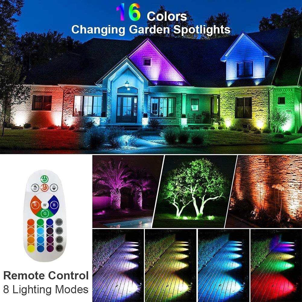 Lysed 10W RGB Outdoor Spotlight, Color Changing, Low Voltage 12V, Waterproof, 8 Pack