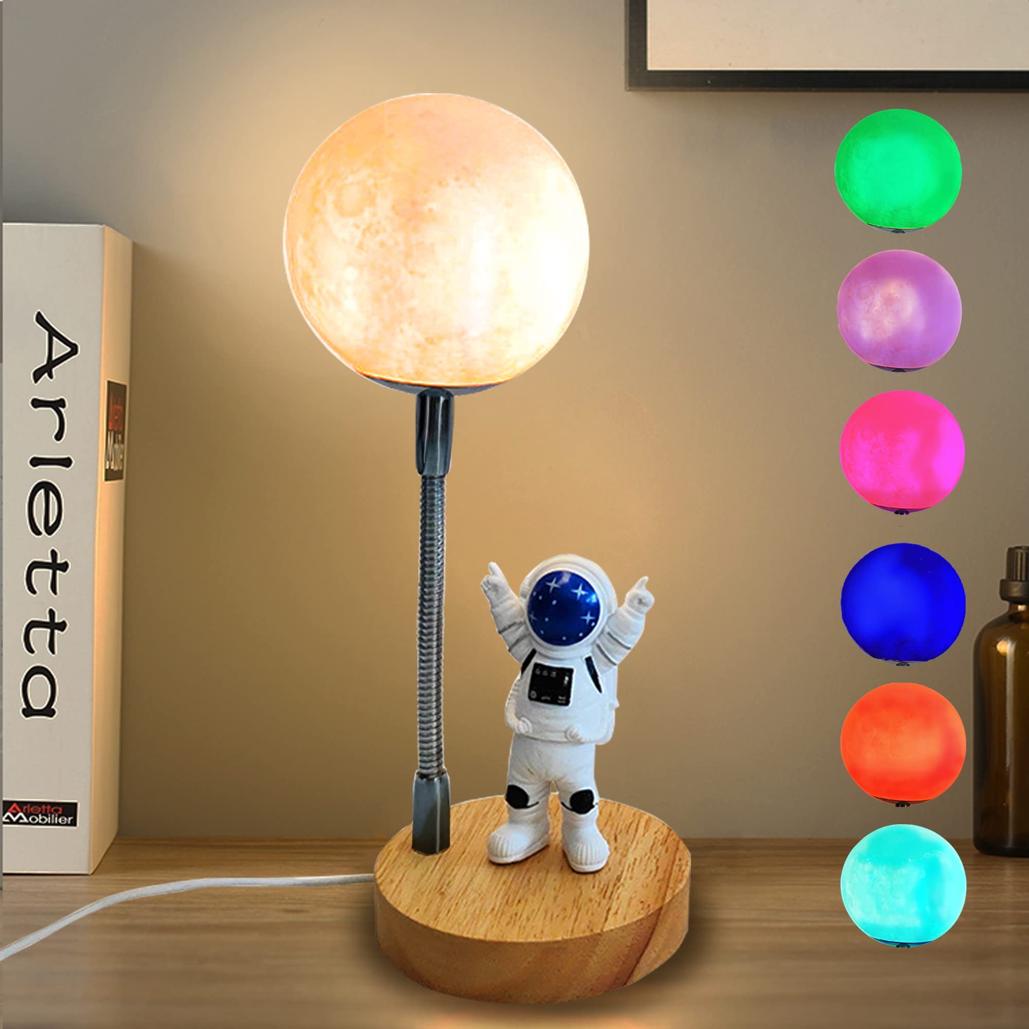 Wlhong Moon Lamp For Kids,Space Buddy Lights With 7 Color Astronaut Night Light,Usb Powered And Button Control 3D Moon Table Lamp,Perfect For Bedroom,Nursery And Space-Themed Parties (Moon)