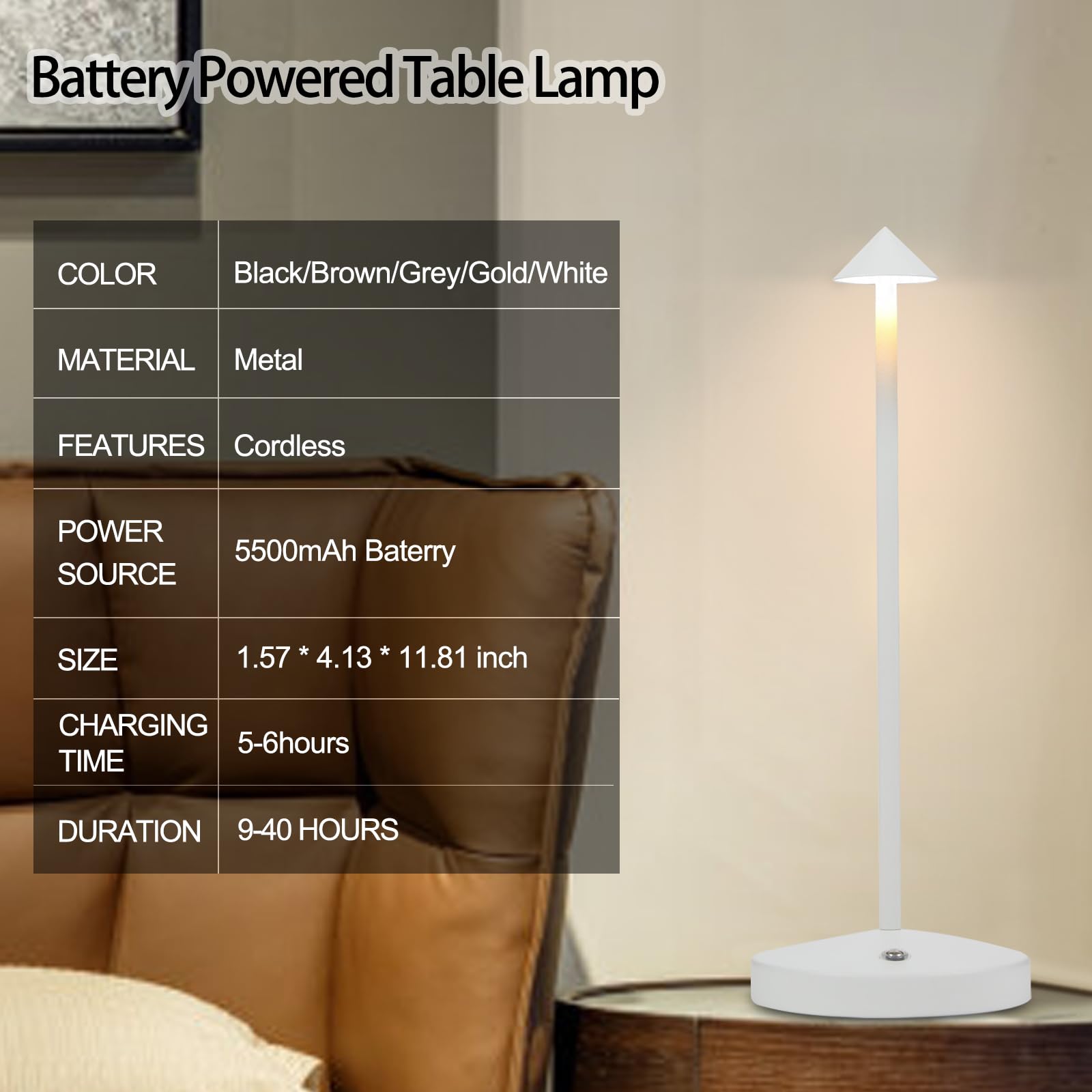 Sunligtgo Portable Led Table Lamps 2 Pack, 5500Mah Rechargeable, 3 Color Modes, Dimm