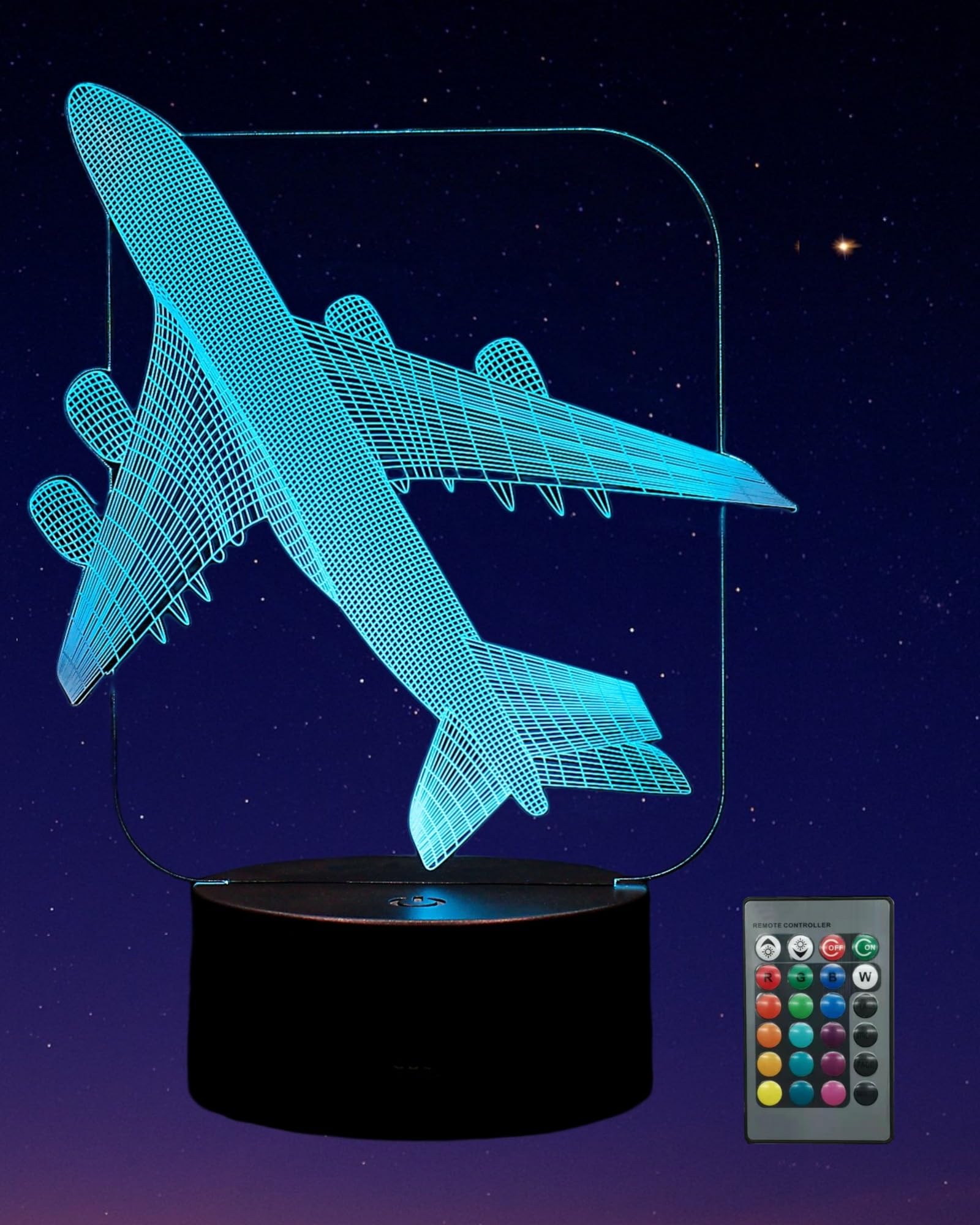 Kenmaca Air  Night Light, 3D Illusion Lamp, 16 Colors, Dimmable, Touch & Remote Control, 5.78 x 8.54 x 1.