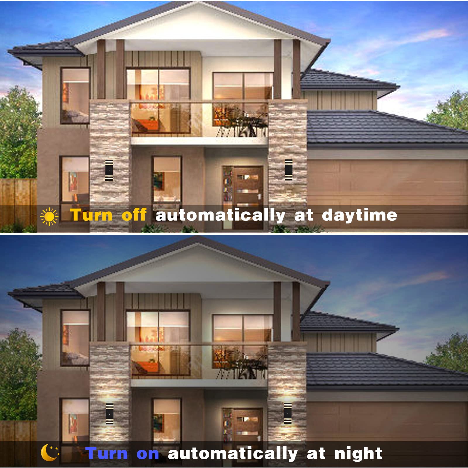 Dastor Dusk To Dawn Outdoor Wall Lights, 3000K Warm White, Waterproof, 2 Pack, Black/White