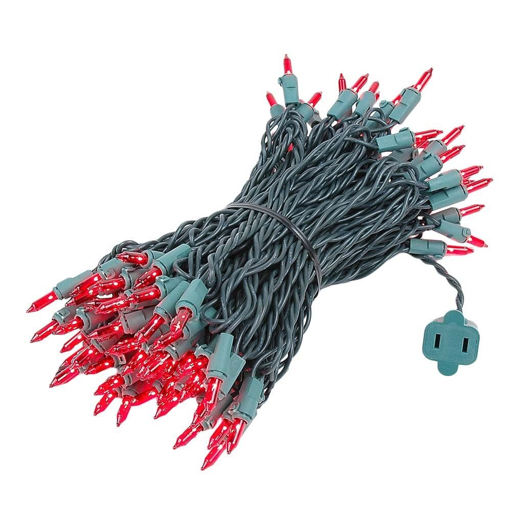 Novelty Lights 100 Light Red Christmas Mini String Light Set, Green Wire, Indoor/Outdoor UL Listed, 50' Long