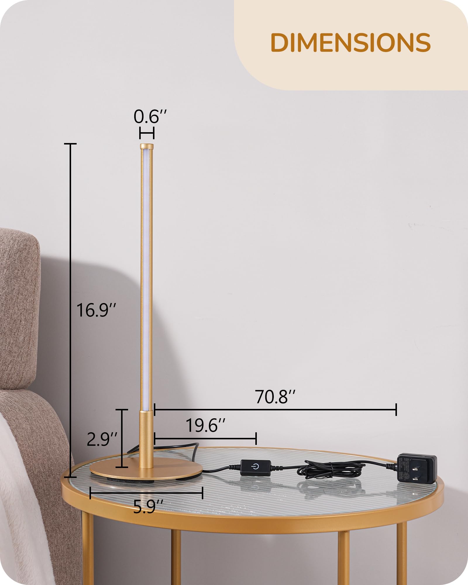 Edishine Led Table Lamp, Dimmable Bedside Lamp With 3 Colour Temperature, Touch Controller, Minimalist Lamp For Bedroom, Living