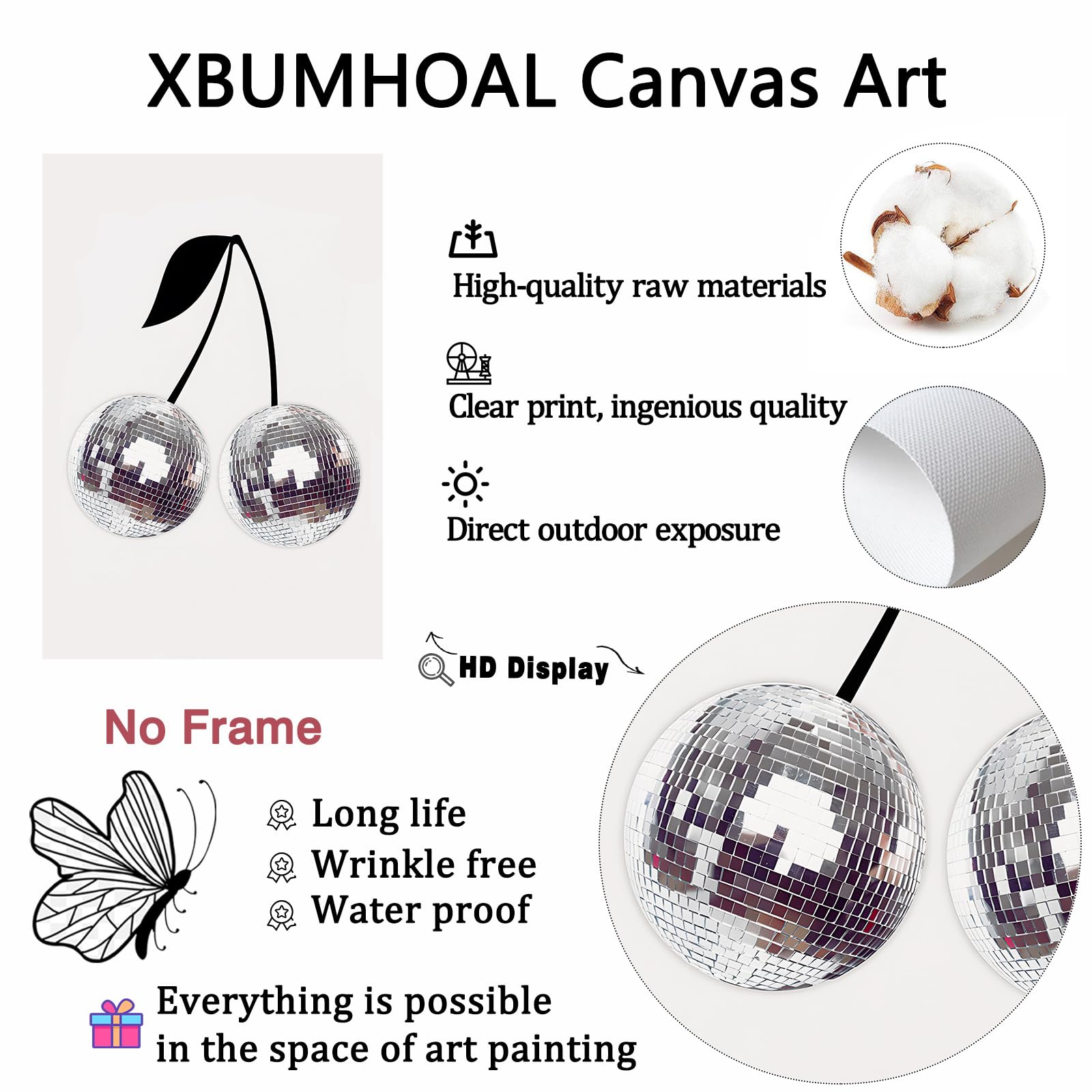 Disco Ball Painting Canvas Trendy Funky Posters Cherry Art Print Disco Party Wall Poster Disco Ball Artwork Bar Cart Decor Canva