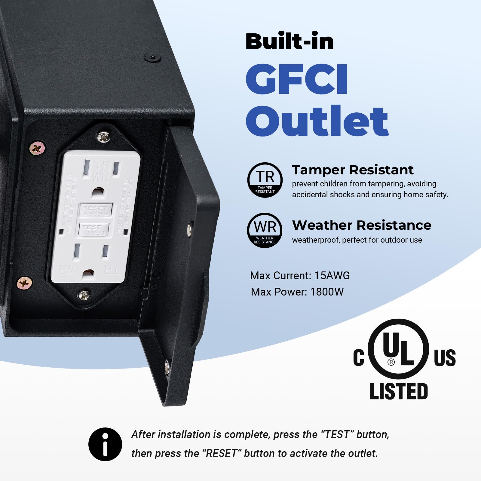 OPAXIS Motion Sensor Outdoor Light, 16.4" H, Black Aluminum, GFCI Outlet, Dusk to Dawn, Wall Mount for Garage Patio