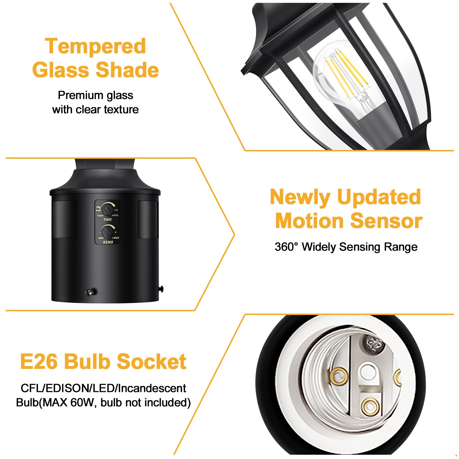 Lamomo Motion Sensor Outdoor Post Lights, 2-Pack Waterproof Aluminum Lamp Posts, Black for Yard Patio Garden