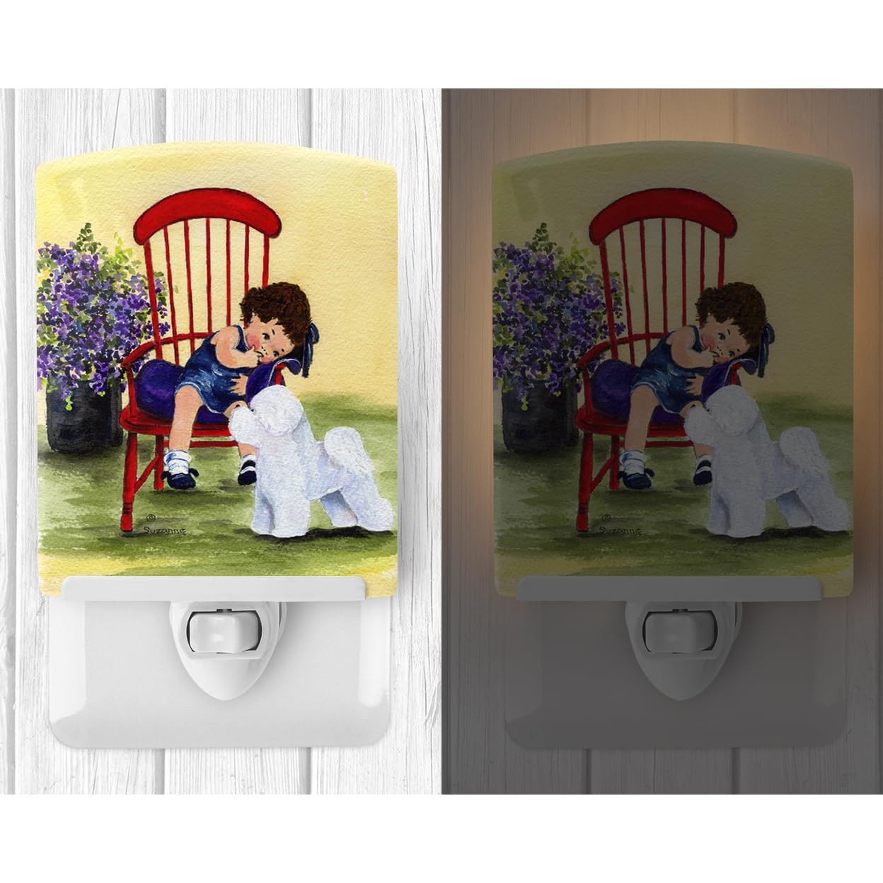Carolines Treasures Ceramic Night Light, Little Girl with Bichon Frise, 6x4x3 inches, UL-Certified, Multicolor, Model SS8533CNL