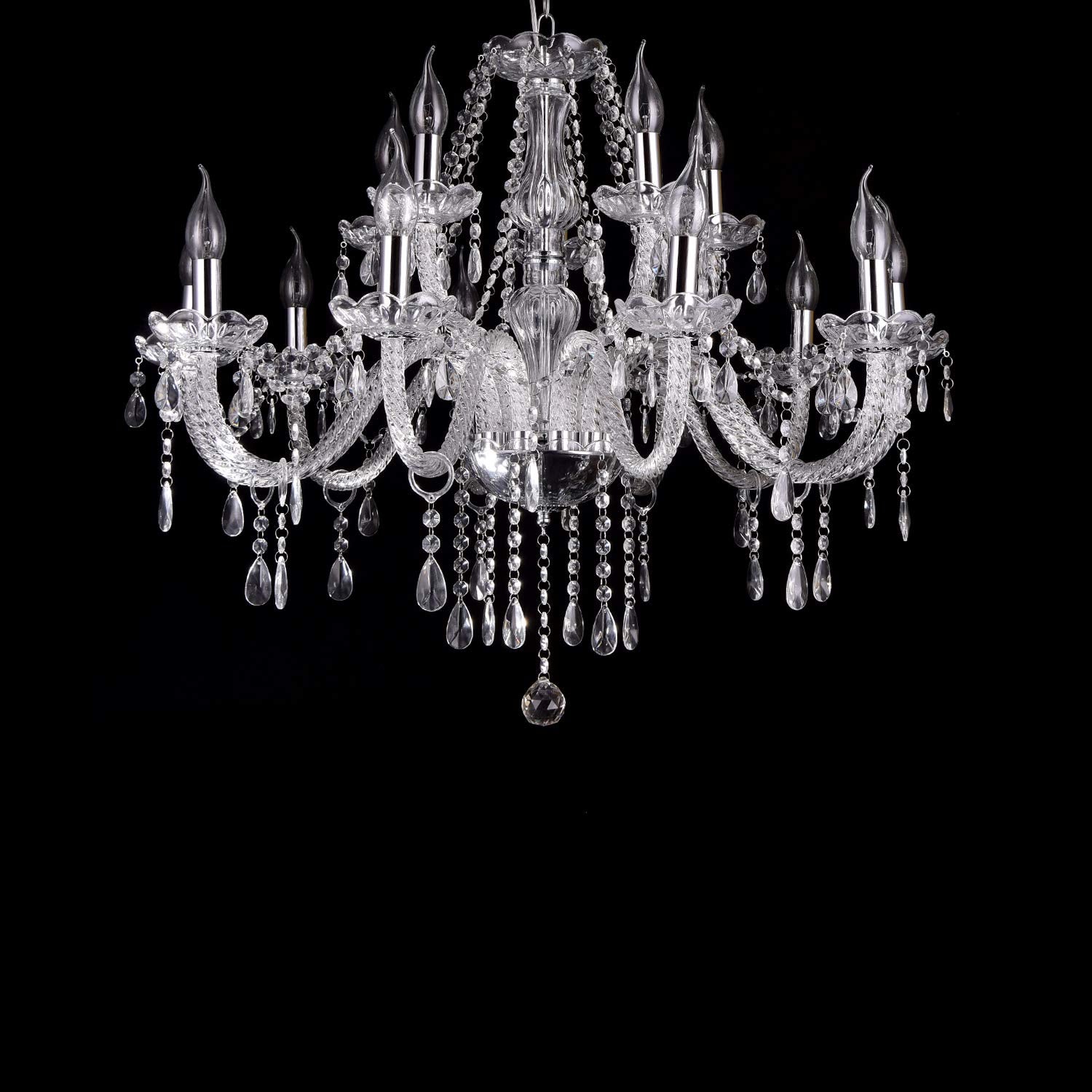 Baotree Crystal Chandelier Pendant Light, 15 Lights, Aluminum, Transparent, XX-Large 15 Arm, European Style for Dining Living Room Bedroom