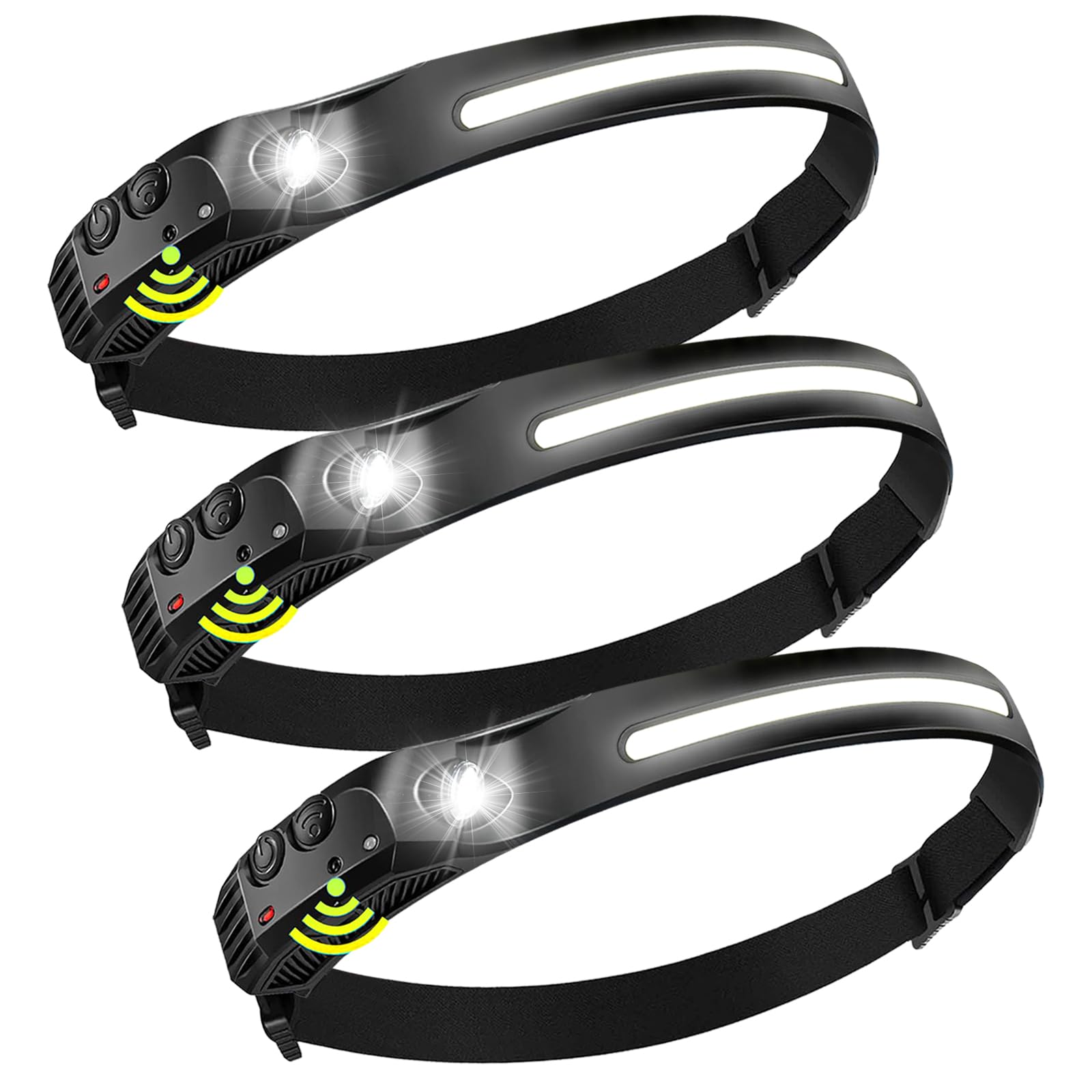 Rechargeable Headlamps 3Pcs,2000Mah Battery Powered Led Head Lamp Rechargeable,5Mode Bright Headlamps For Adults,Motion Sensor H