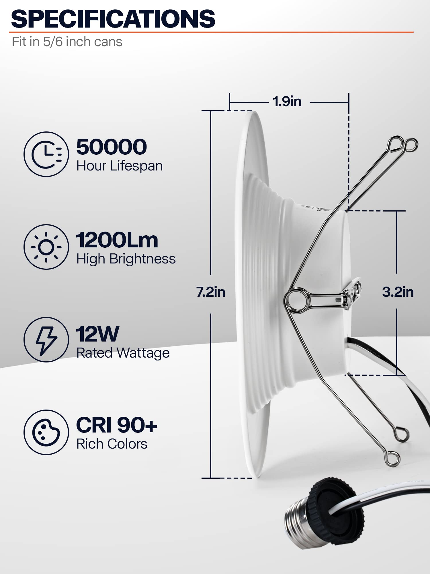 POWERASIA 12 Pack 5/6 Inch LED Retrofit Recessed Lights, 5CCT Dimmable 12W, 1200LM, Metal Trim, Energy Star,