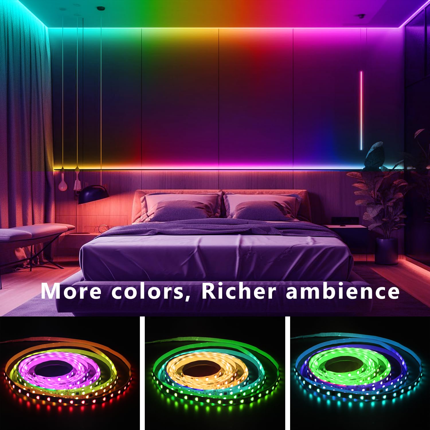 Dalattin Led Strip Lights Ic+Rgb, 5050 Led Lights For Bedroom, Diy Multiple Colors On One Line, Led Lights With Remote&App Contr