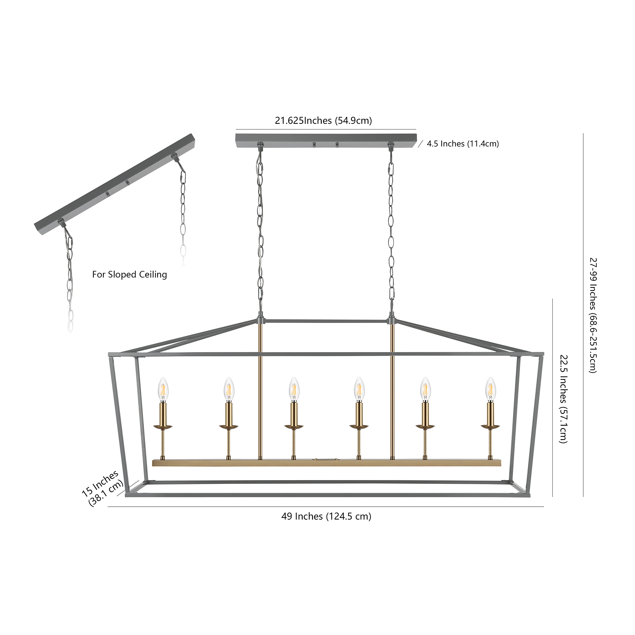JONATHAN Y 49in 6-Light Linear Metal Pendant, Classic Traditional Design, Gray/Brass Gold, Model JYL7439F