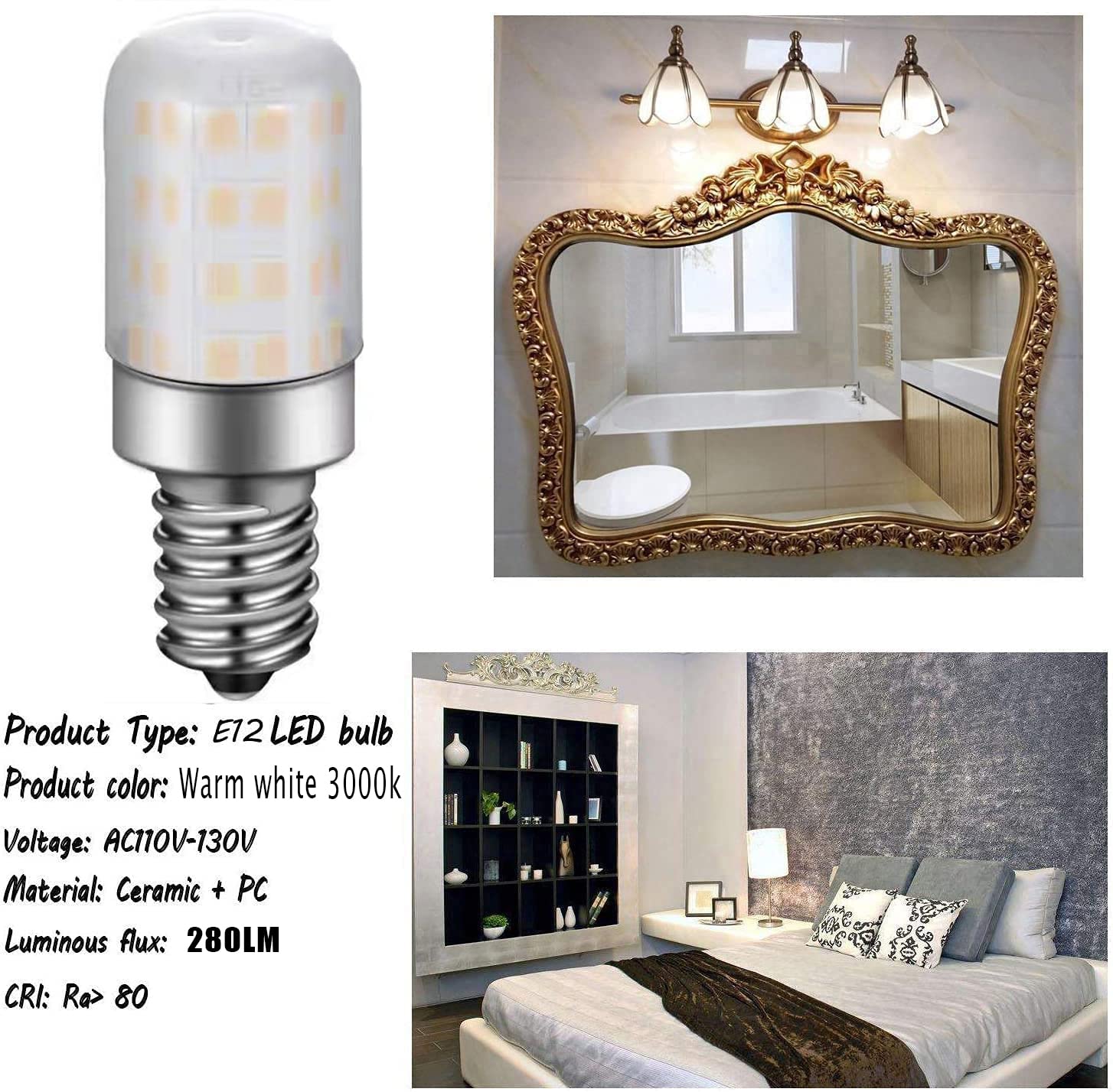 E12 Led Light Bulb 4W Equivalent 40W C7 Replacement Bulbs Clear Type B Candelabra Base Bulbrite Non-Dimmable Daylight White 3000