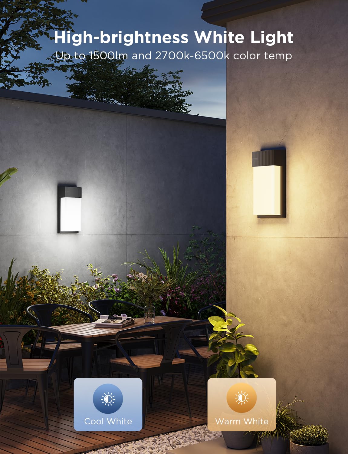 Govee Outdoor Wall Light - 1500LM Smart RGBIC, IP65 Waterproof, 45 Scene Modes, Black, Model H7075, 2 Pack