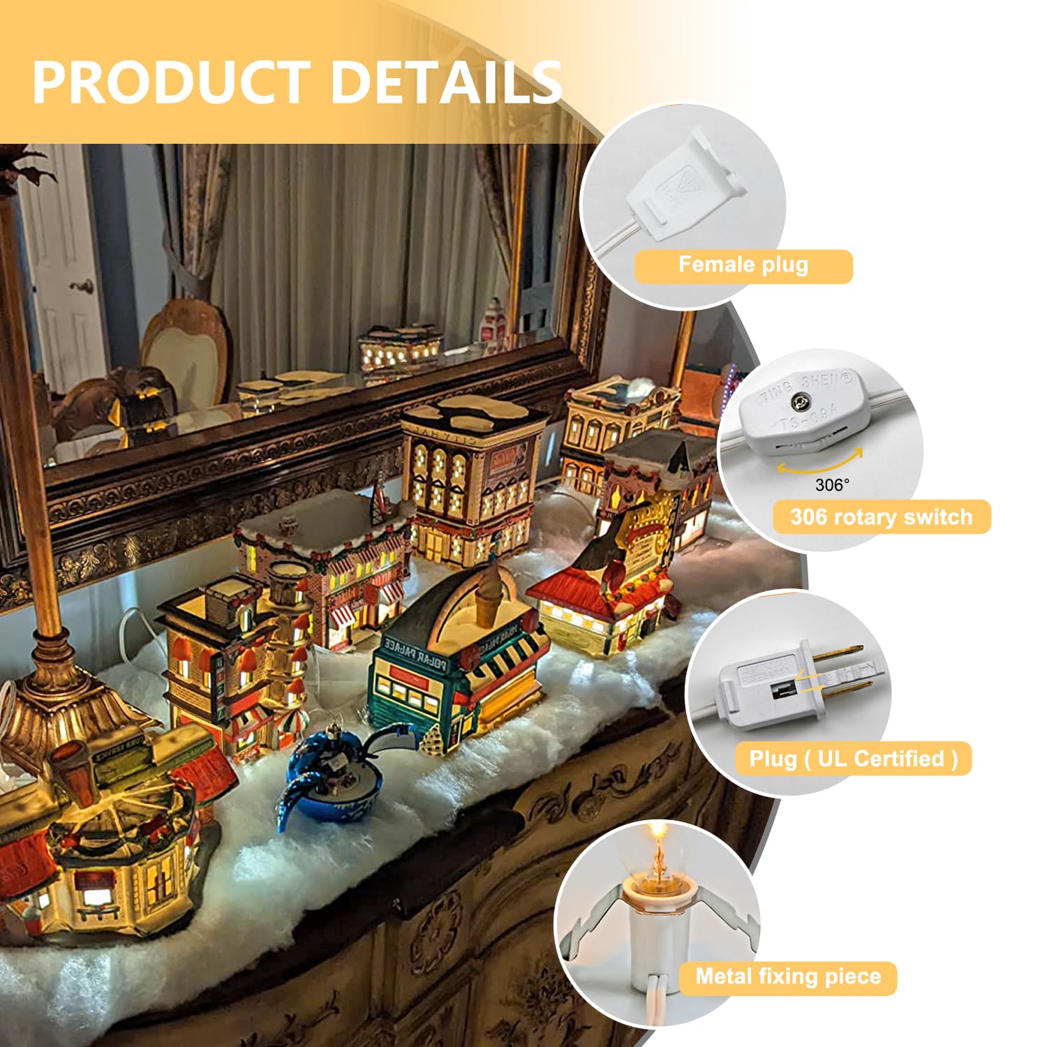 Kgc 4 Pack Chainable Accessory Cord With C7 Led Light Bulb, 6 Ft Indoor Blow Mold Light Cord With Male And Female Plugs For Hall