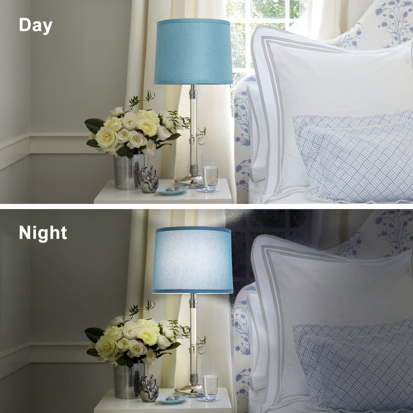 Lampshades Set Of 2, Blue Lamp Shades For Table Lamps, Floor Lamps, 11.6'' Top X 12.6'' Bottom X 9.8'' High, Fabric Drum Lampsha