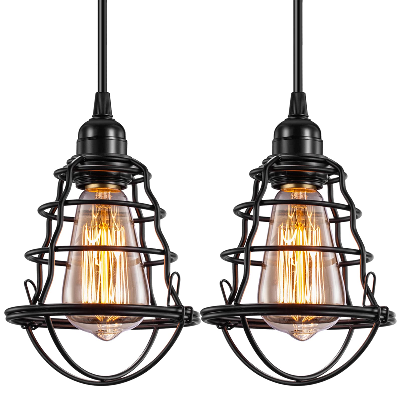 Asnxcju Industrial Pendant Light, Vintage Adjustable, E26/E27 Base, Black, 2 Pack, Model B07HR8SB8V