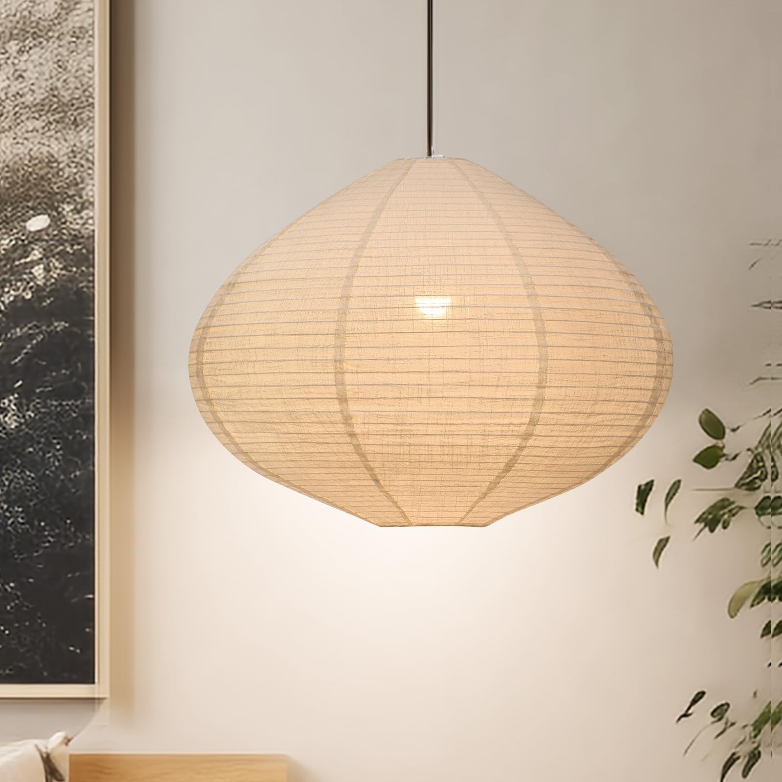 oetmilc 1PCS Hanging Lamp shade Oval 20INCH Blended Linen Pendant Lampshade Handmade Hanging Lantern Minimalist White Lamp Decor
