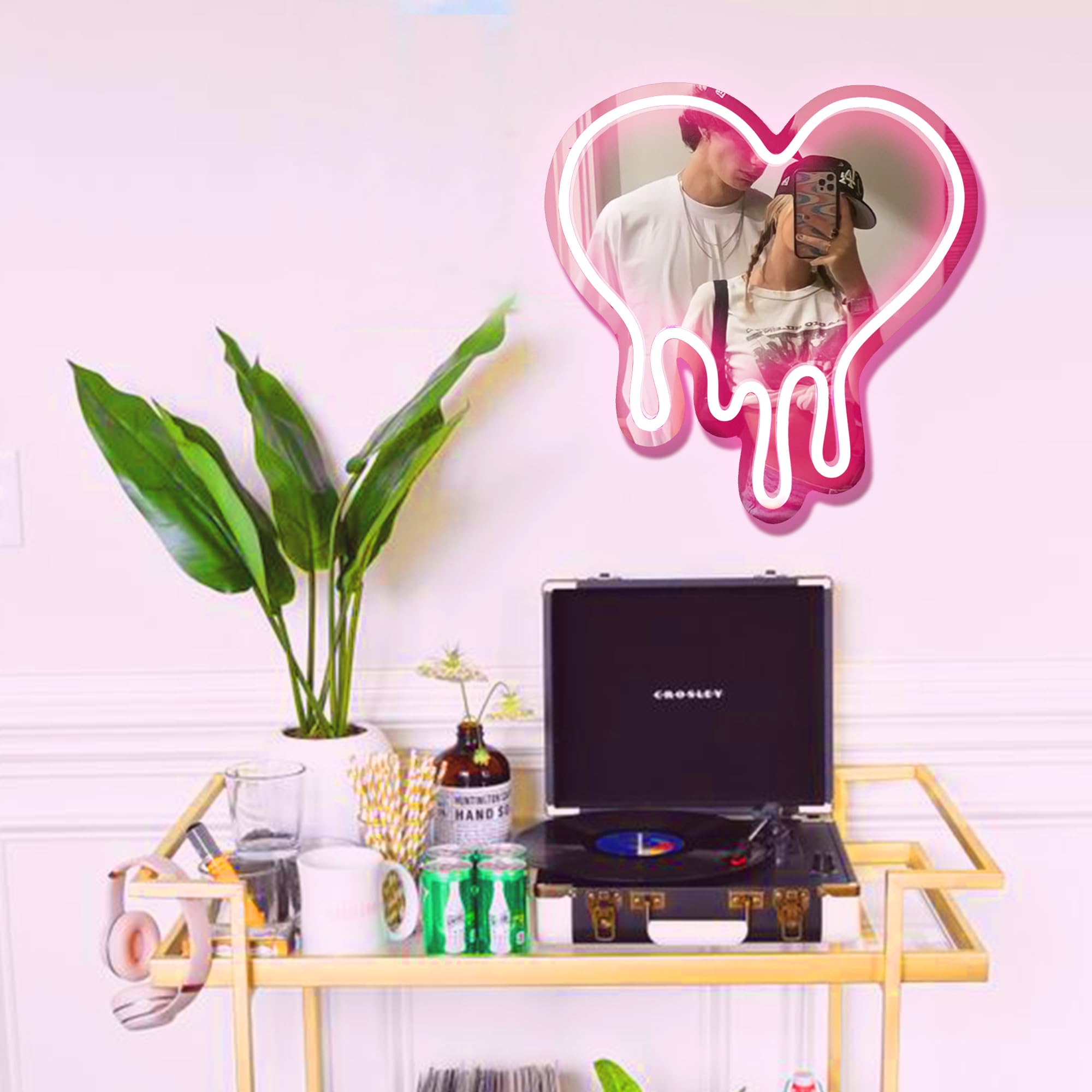 DECANIT Heart Neon Sign - USB Powered LED Light, 12inx12in, Pink Decorative Wall Mirror, Ideal for Bedroom and Party Decor, Model NN-0038