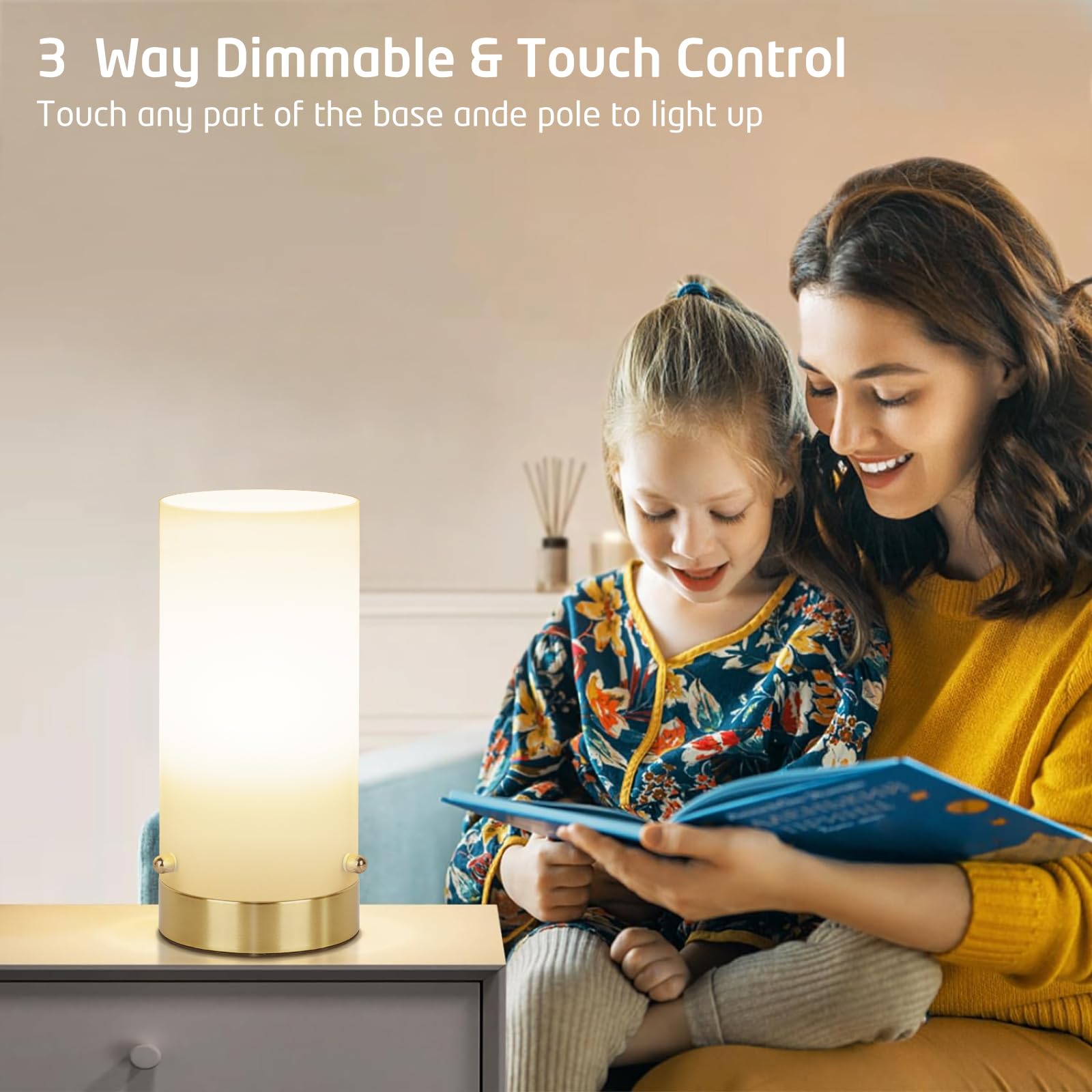 Kukobo Touch Control Table Lamp For Bedroom, 3 Way Dimmable Bedside Lamp For Nightstand, Modern Desk Lamp With Glass Lamp Shape,