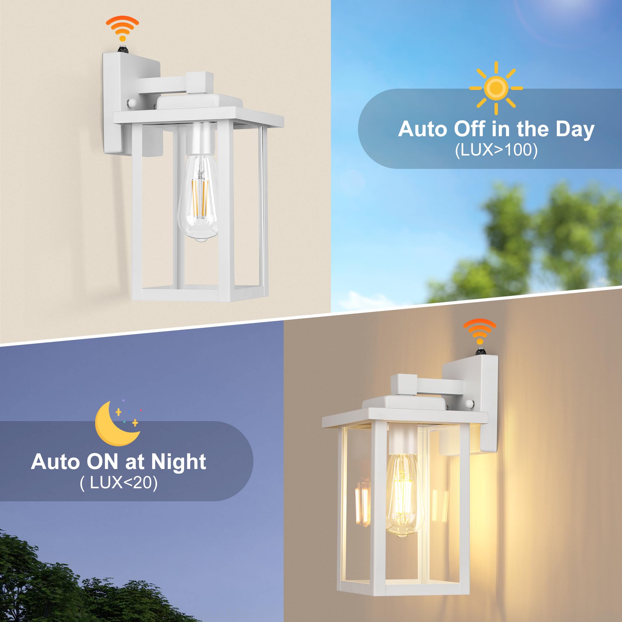 Wihtu White Dusk To Dawn Exterior Lighting Fixtures Wall Mount, Outdoor Front Porch Lighting Fixtures For House, Sensor Wall Sco