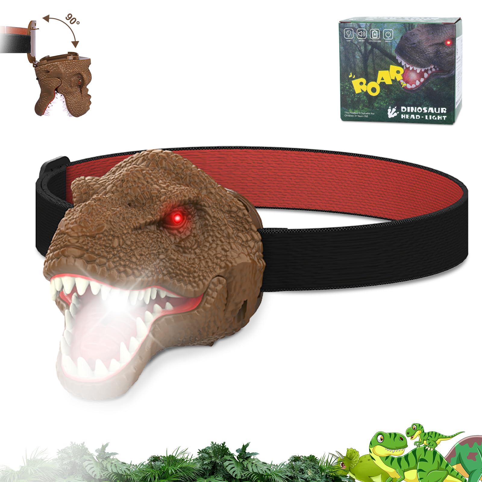 Nitigo Dinosaur Headlamp for Kids Flashlight Led Headlights Roar & Silent Mode, T-Rex Dinosaur Toys for Kids 3-5 4-6 5-7 6-8, Ca