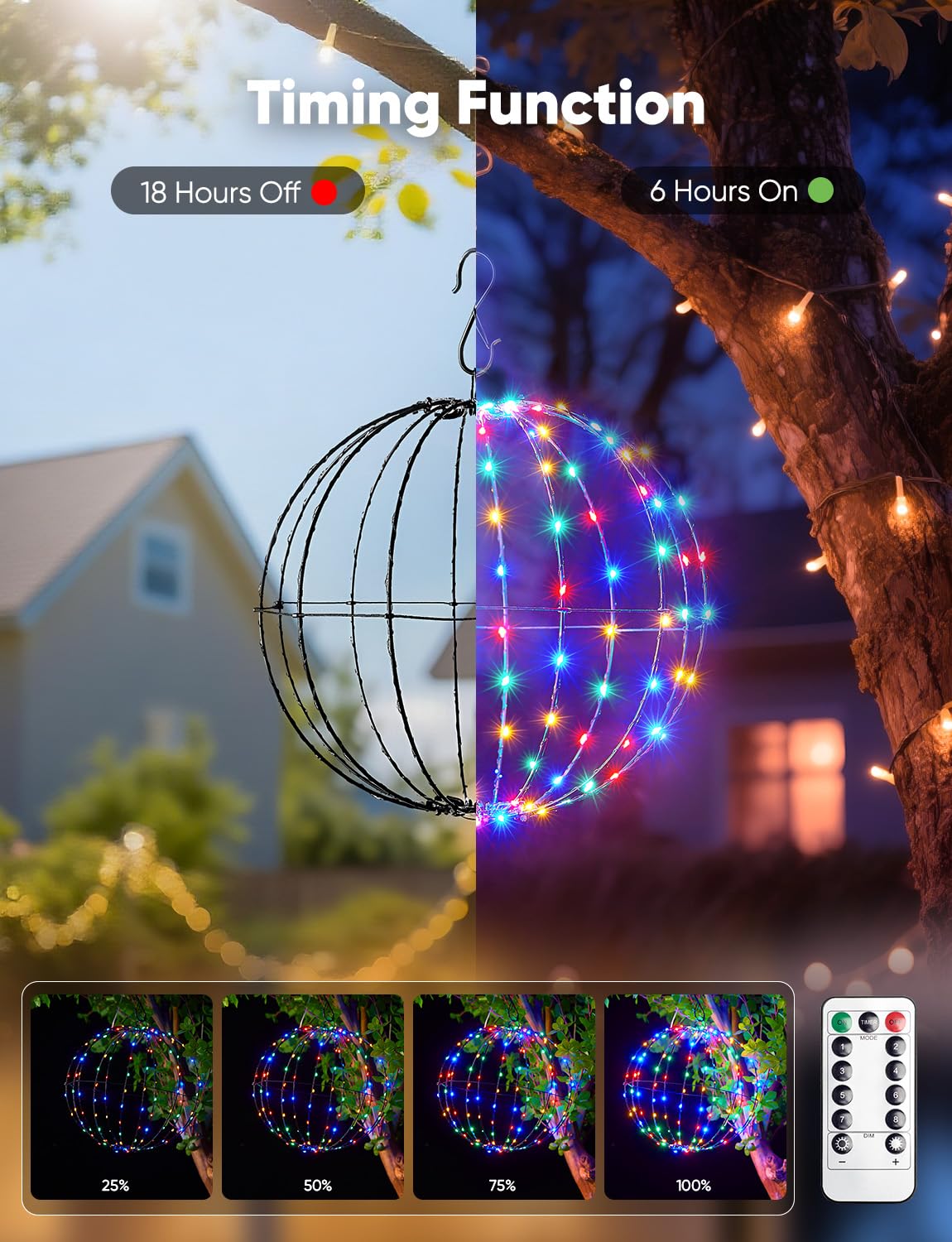 Brightown Christmas Ball Lights, 12 Inch, 120 LEDs, Battery Operated, Waterproof, 3 Pack, Multicolor