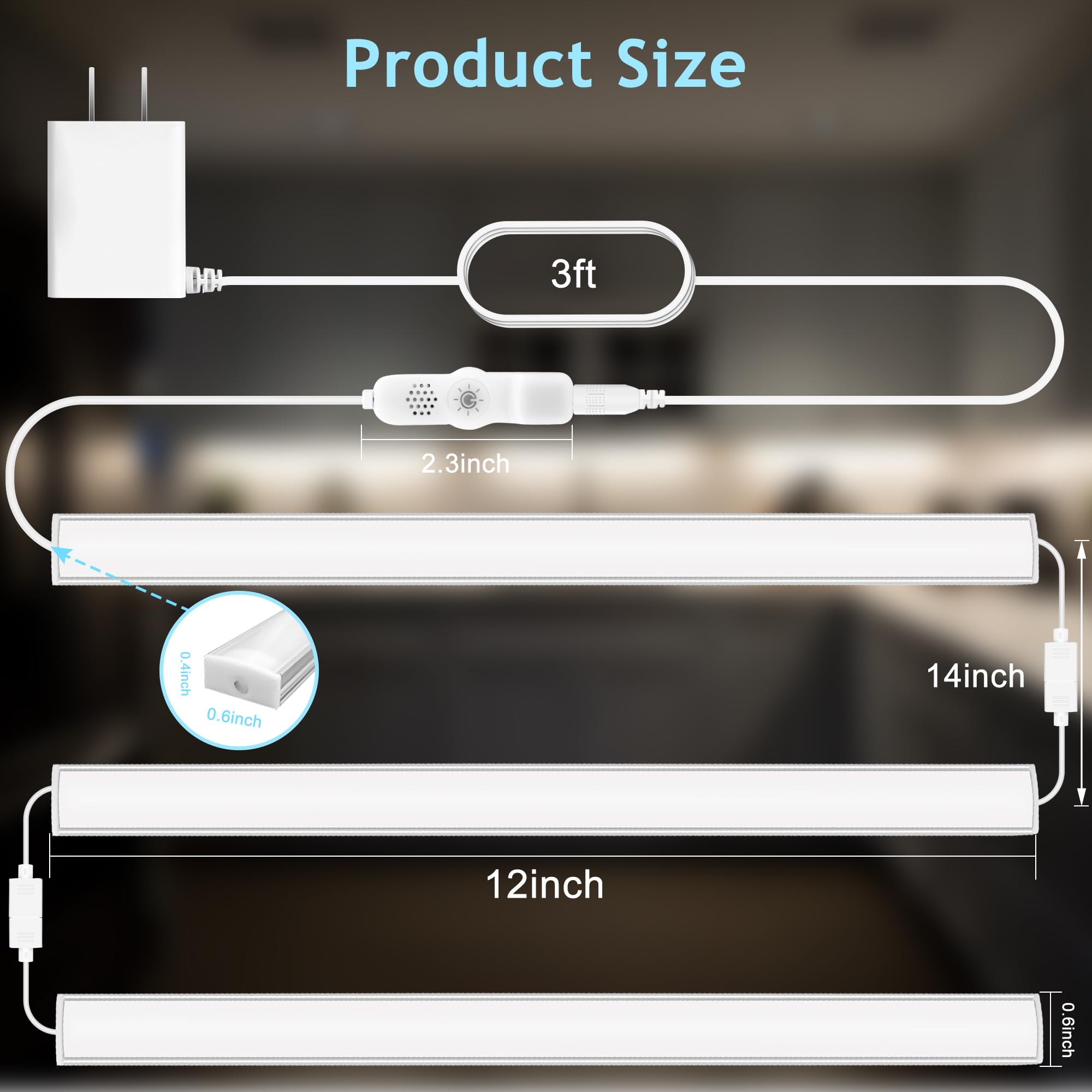 Maylit Under Cabinet Lights Plug In, 3 Pcs 12 Inch Multi-Color Under Cabinet Lighting, Super Bright Under Counter Lights For Kitchen, Ultra Thin Dimmable Light For Cabinet, Counter, Workbench, Desk