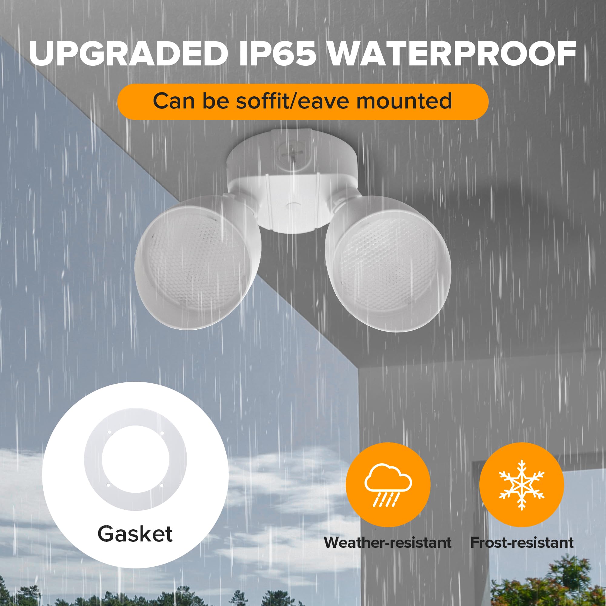 Ume Dual-Head 2500 Lumen Waterproof Led Floodlight - Outdoor Security Light, White Metal Design