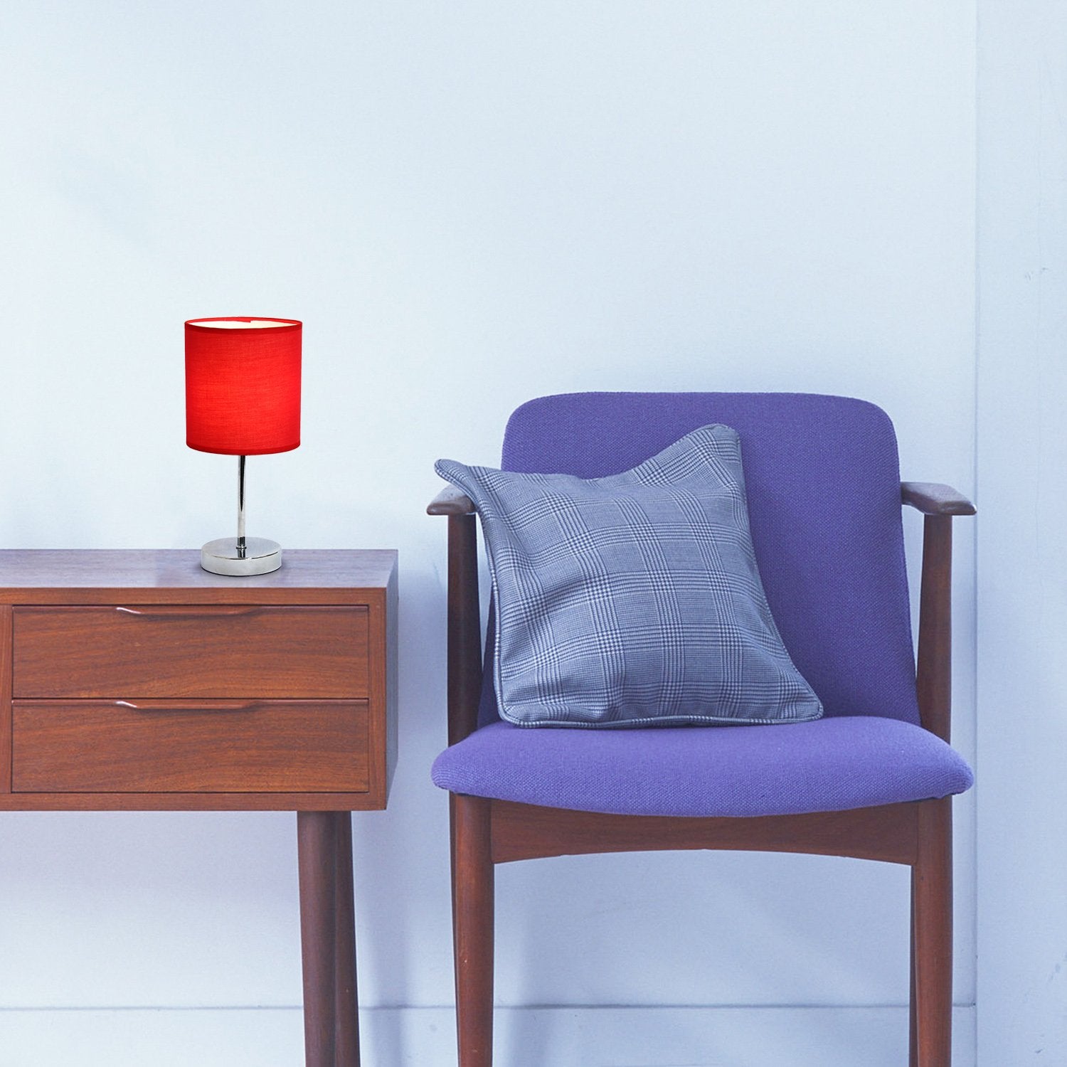 Simple Designs Mini Table Lamp, Chrome with Fabric Shade, Red, Model LT2007-RED, No Bulb
