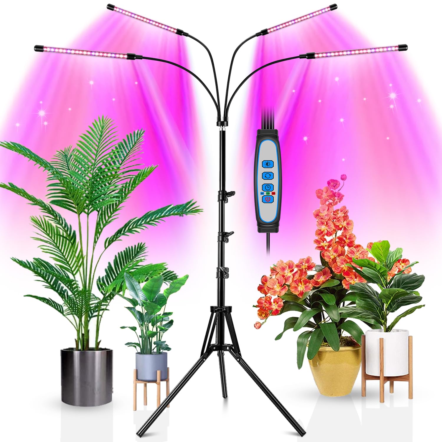Wolezek 4-Head Full Spectrum Plant Light, Adjustable Tripod Stand, Aluminum, Black, Model BL-C80D