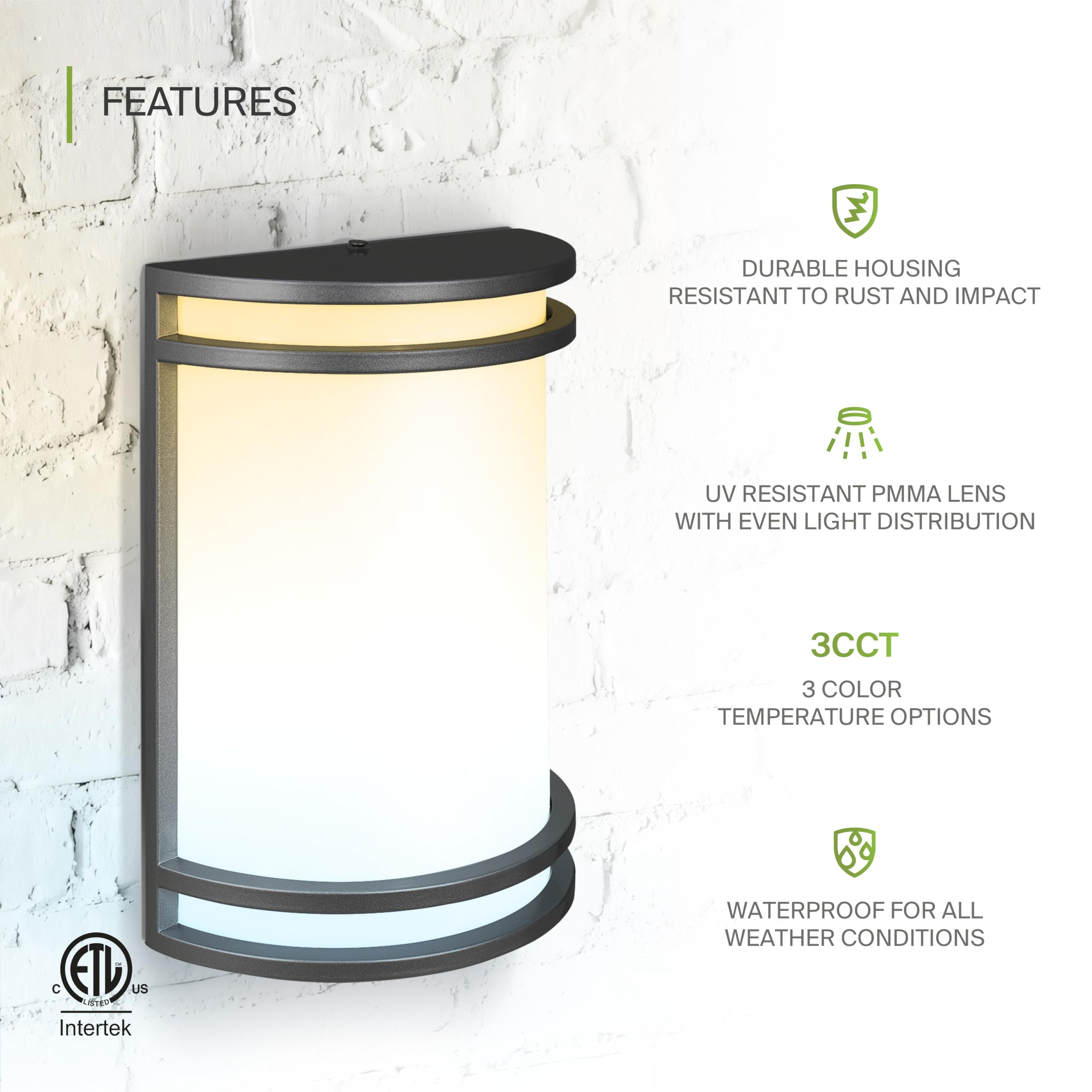 ASD 10 Inch LED Outdoor Wall Mount Light Fixture - Matte Black Modern Wall Sconce Lighting - 120-277V 15W 3000/4000/5000K Adjust