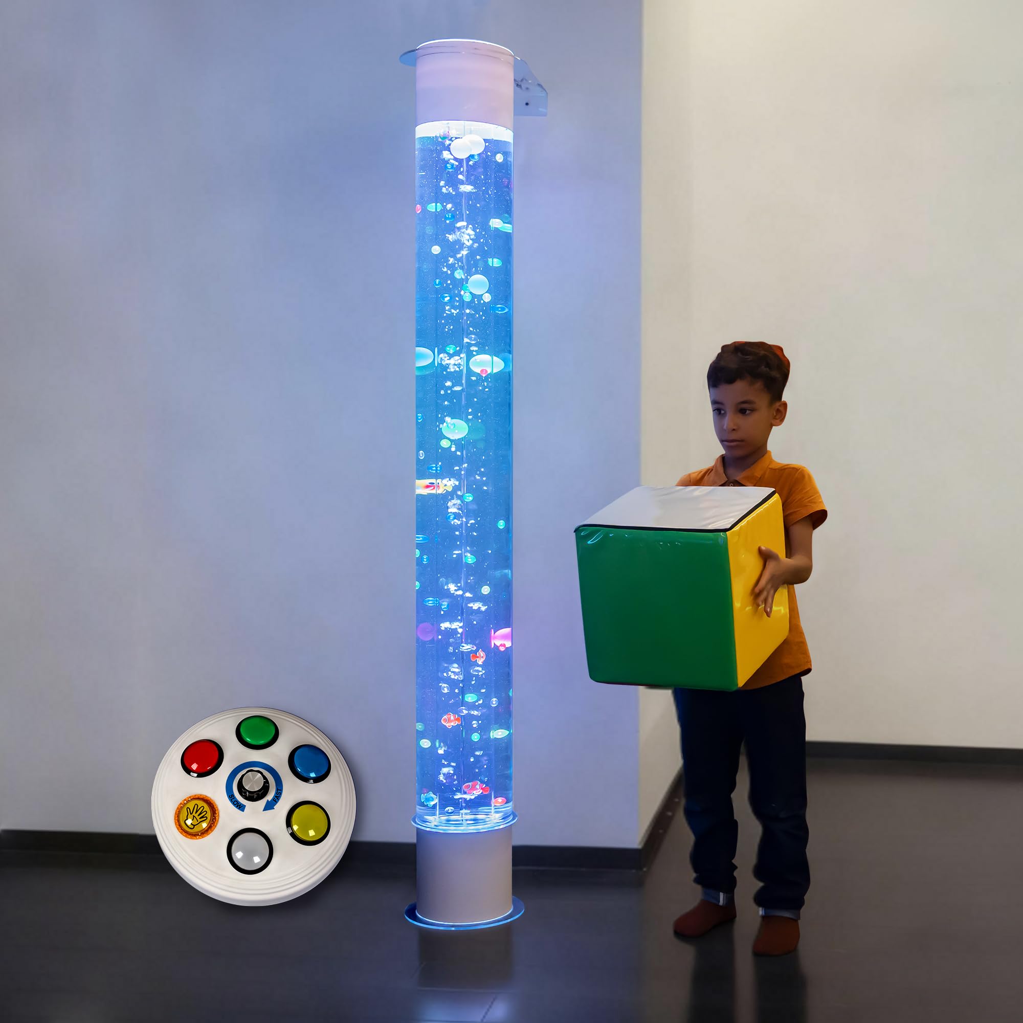 6FT Floating Balls & Colorful Beads Bubble Tube - Color-Changing LED with Remote & App, Works with Multiple Wireless Controllers