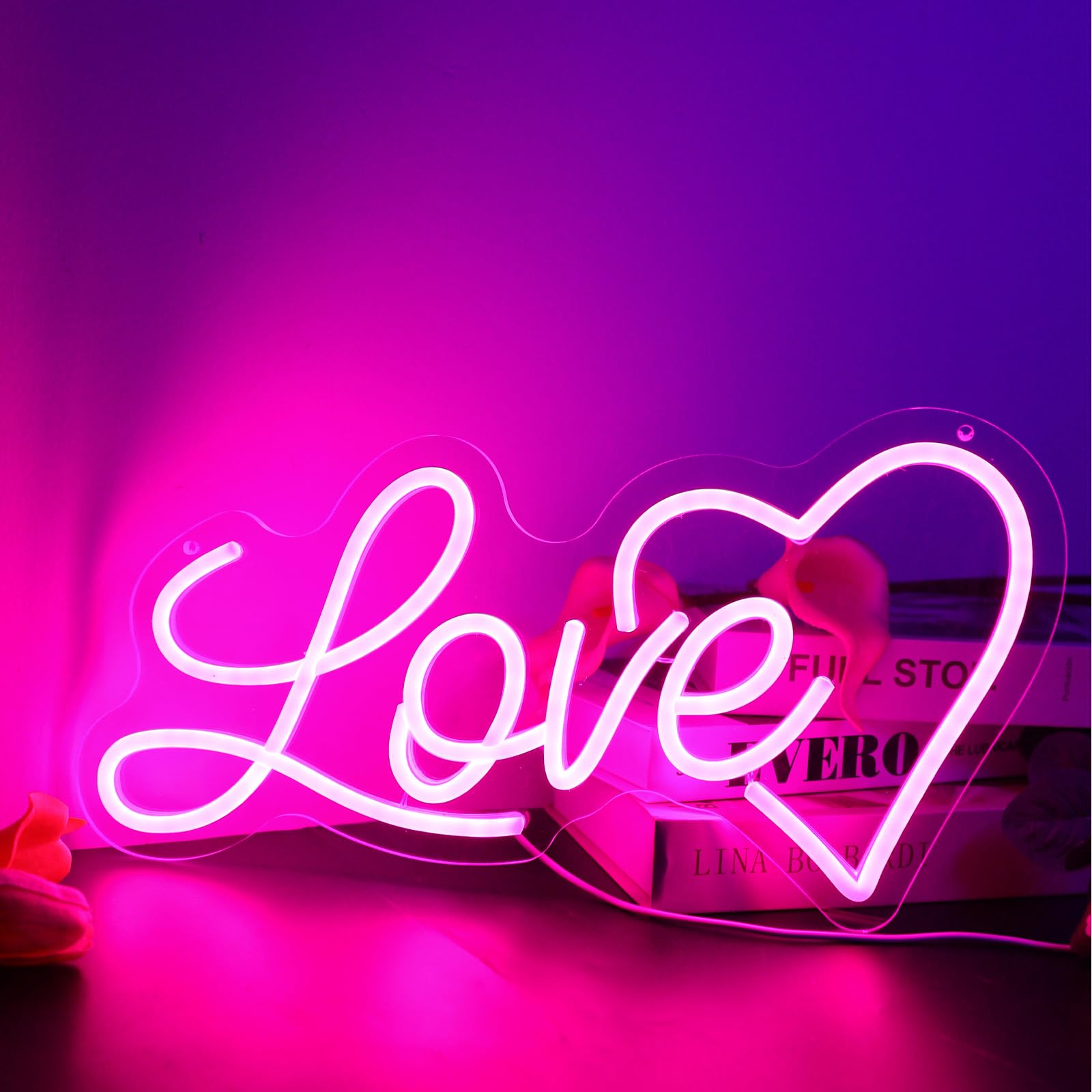 ENUOLI XO Neon Sign, Pink LED Wall Light, Dimmable, USB Operated, Acrylic XO, Model mBB.010