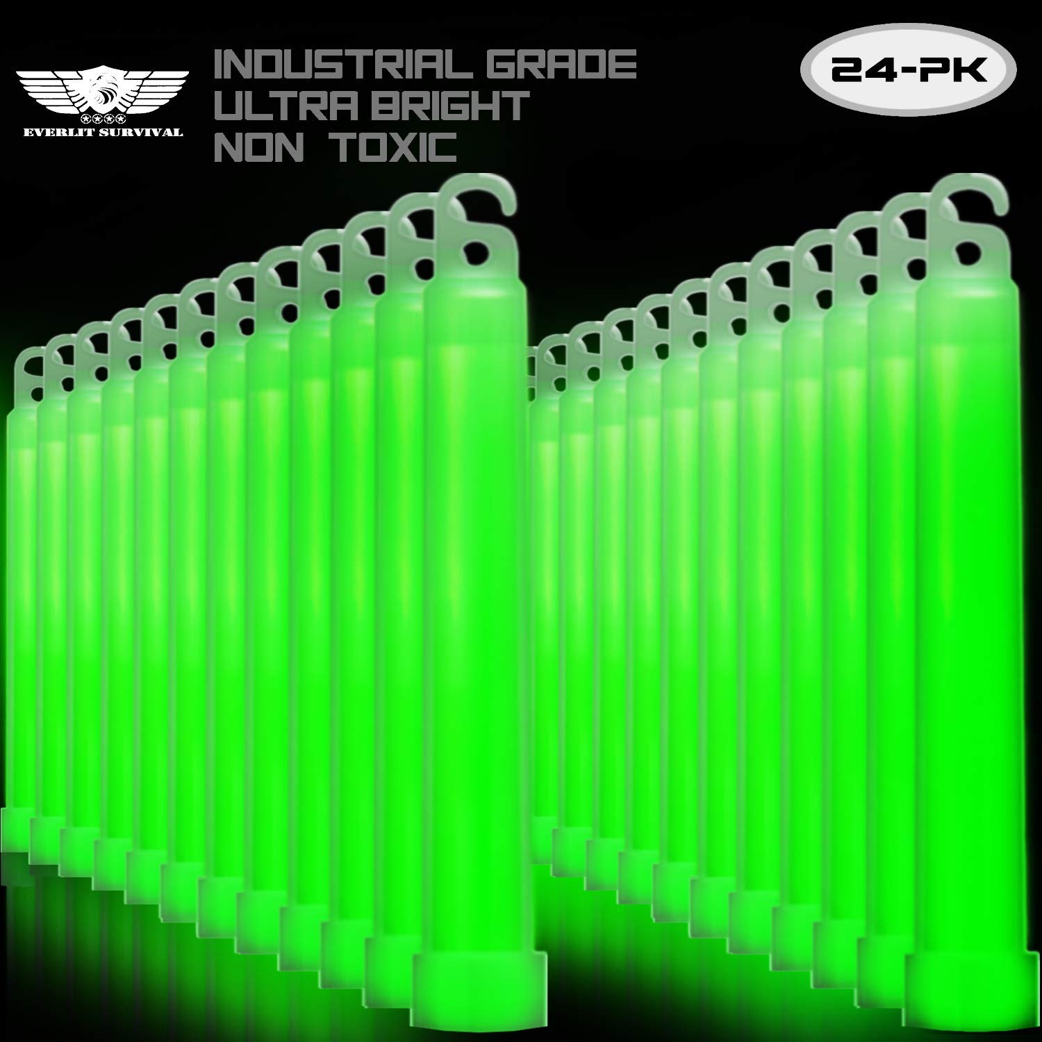 EVERLIT 24 Glow Sticks - 6 Inch Green Light Sticks for Emergencies, Parties, Camping - 24 Pack