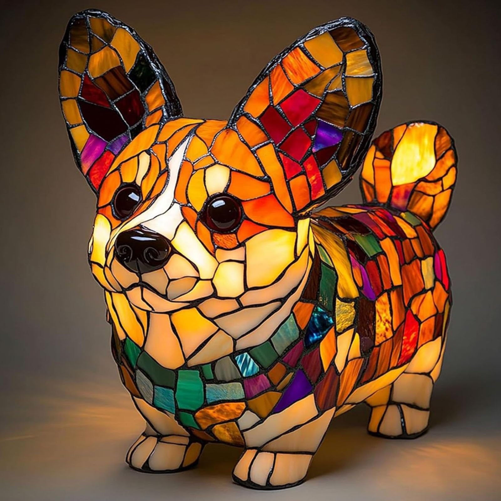 Yeesam Corgi Lamp, Dachshund Lamp, Pomeranian Lamps Stained Glass, Dog Series Art Night Light, Stained Resin French Bulldog Tabl