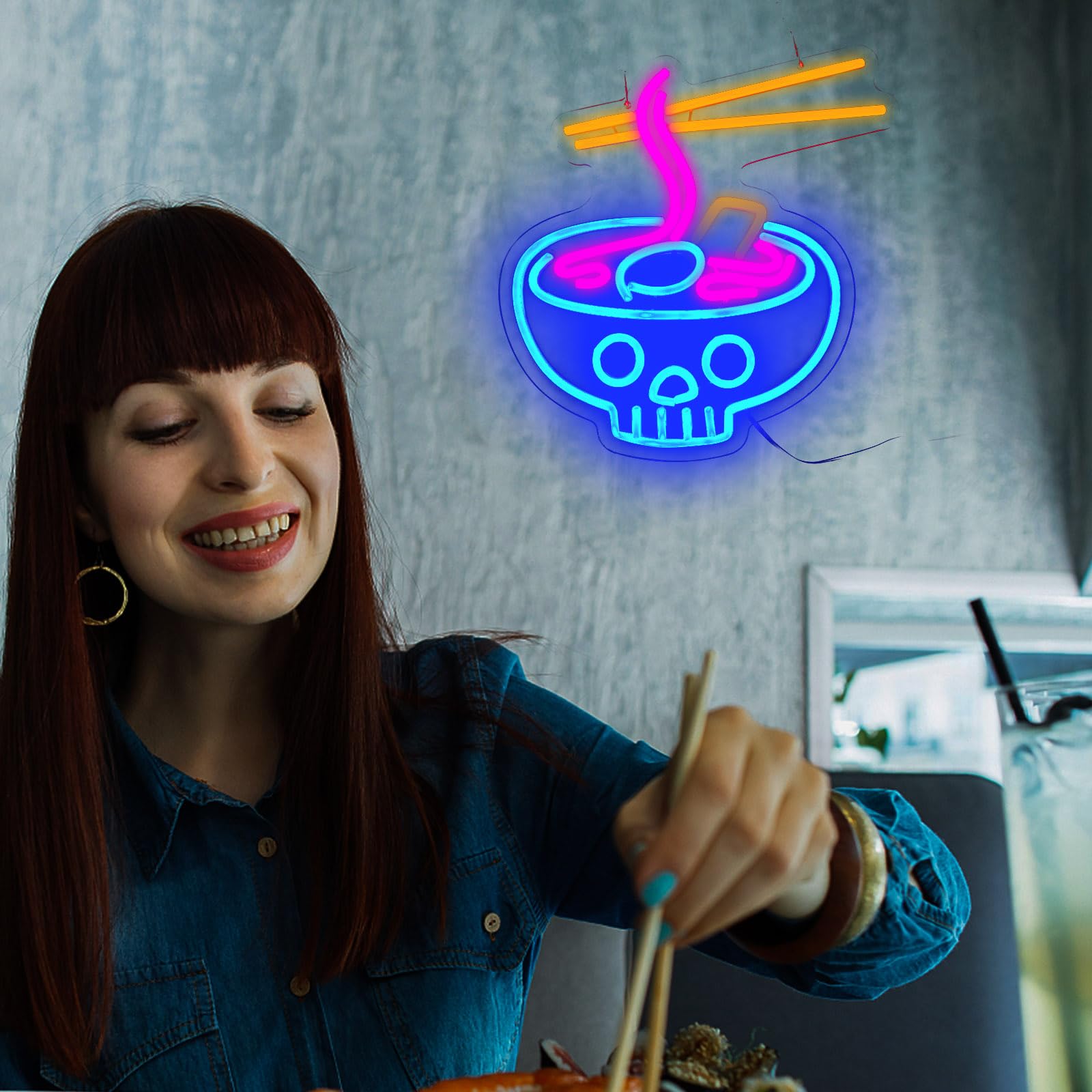 LeDigPig LED Neon Sign - Ramen Neon Light for Restaurant Décor - Dimmable Acrylic - 16.8in x 12.8in - Ramen-Blue