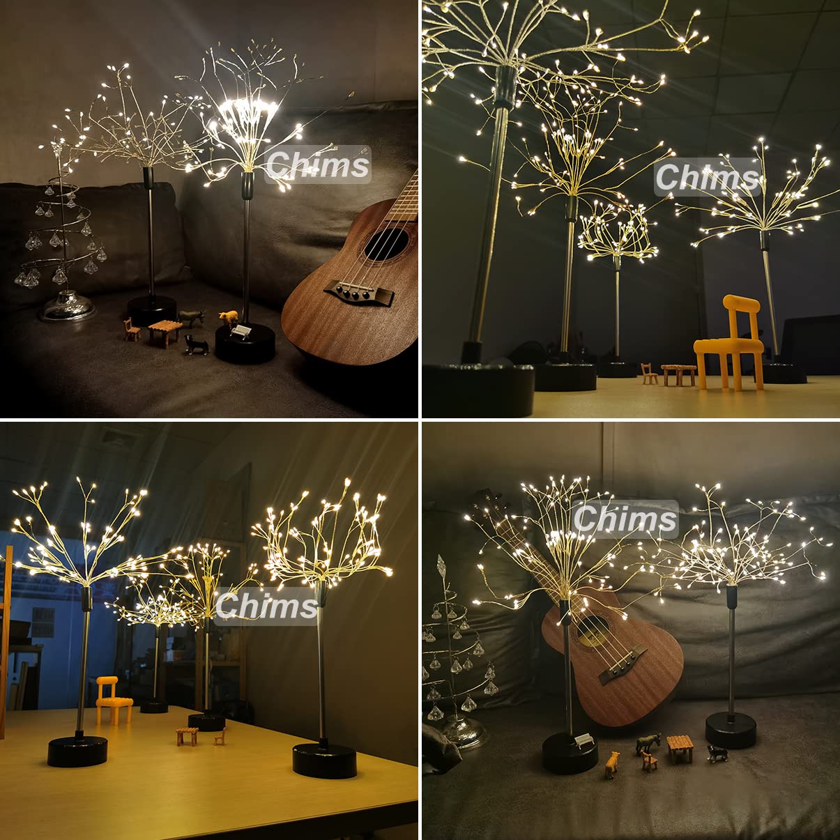 Chims Firework Centerpiece Lights - 120 LED Warm White Fairy Lights, Battery Operated with Remote for Indoor Christmas Party Decor