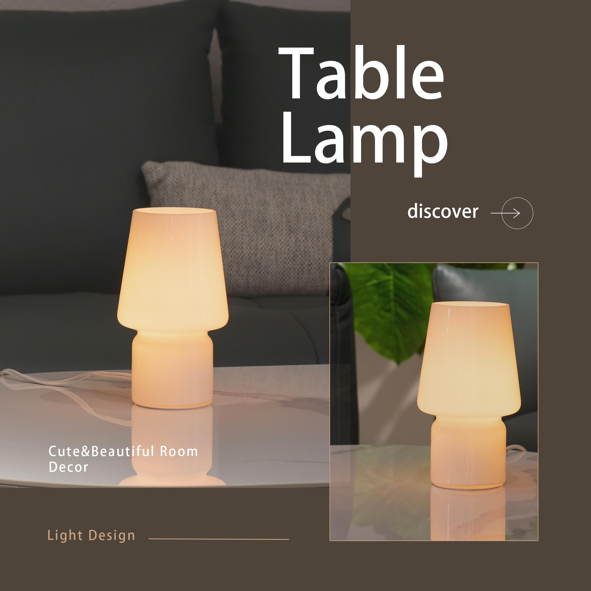Sureyond Mushroom Lamp,Small Table Lamp,Mini Lamp Cute Lamp Nightstand Lamp Kitchen Lamp,Glass Mushroom Table Lamp,Suitable For Bedrooms, Kitchens, Living Rooms, Bedside, Girl Gifts(White)