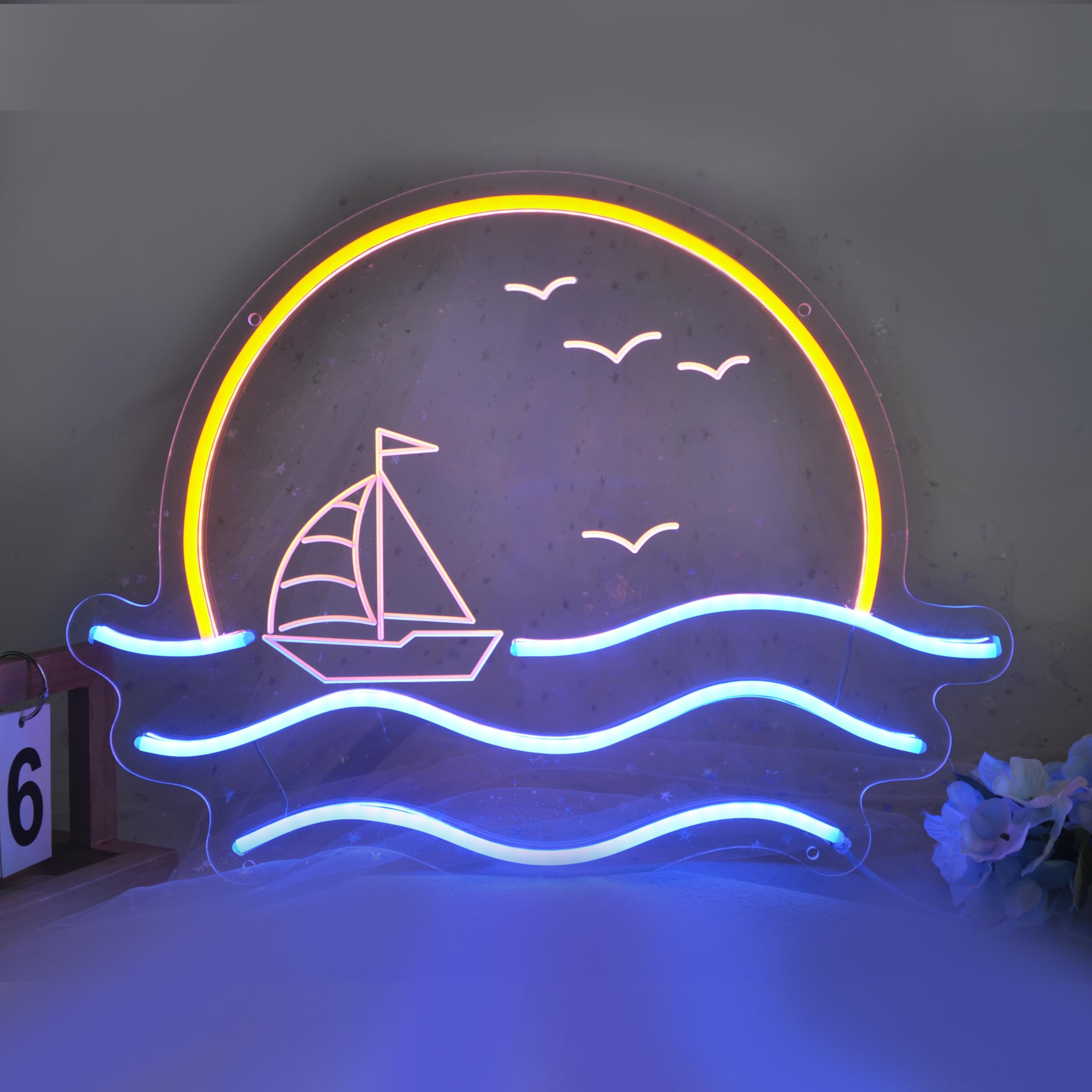 Sunset Neon Sign For Bedroom  Sunrise & Sunset At Sea Neon Light Sign For Wall Decor  5V Sailboat Neon Sign For Living Room Bar Office  Housewarming Gift  17X13 In By Jxin