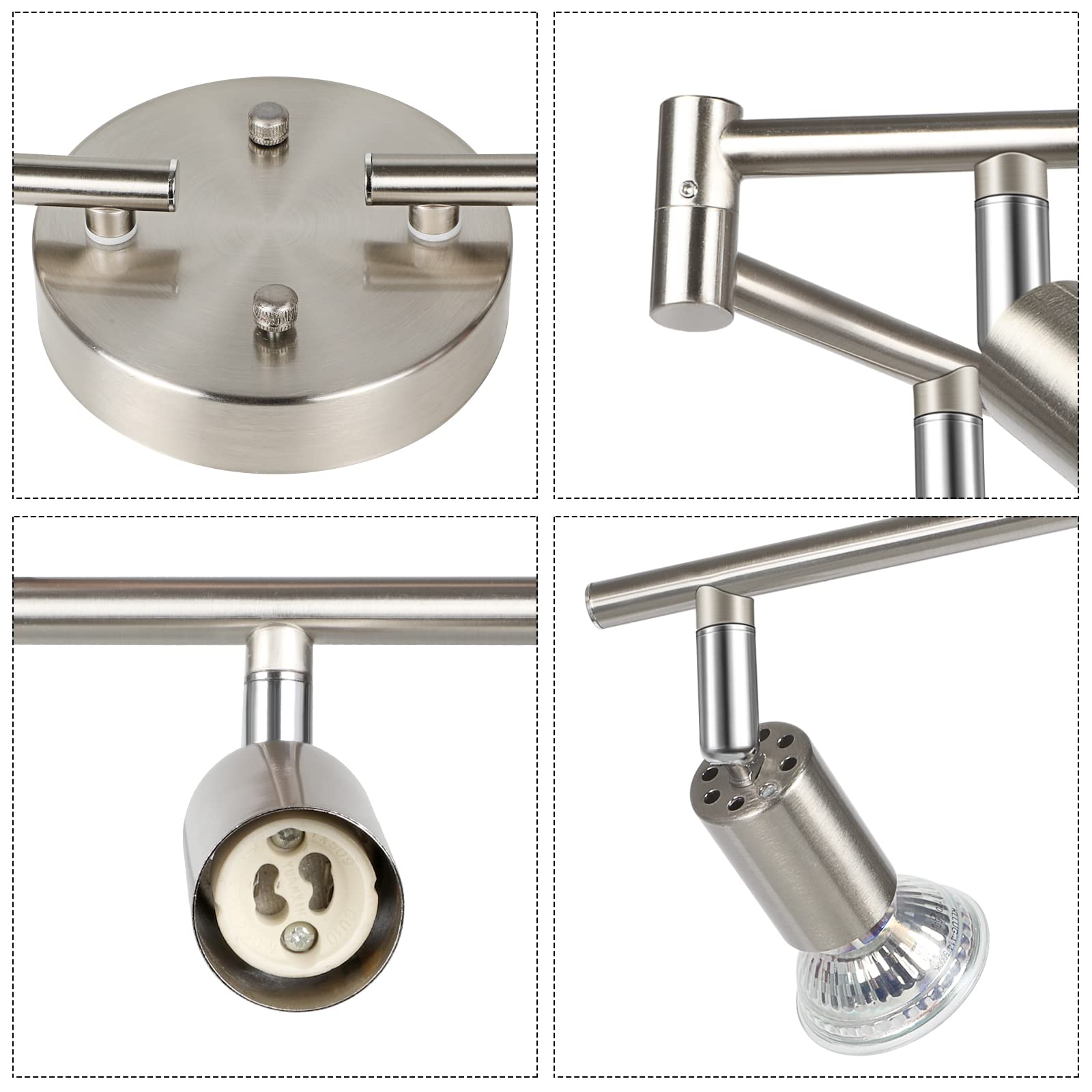 Unicozin LED Track Lighting Kit, 8 Light, Matt Nickel, Includes 8 x GU10 Bulbs, Flexibly Rotatable, 5000K Daylight White