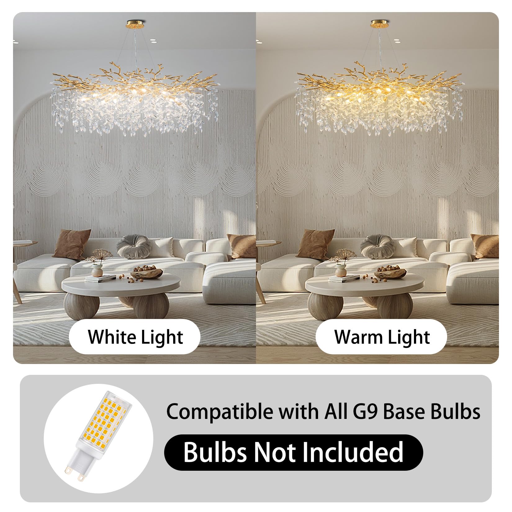 YUYI Modern Crystal Chandelier - 47" Gold Tree Branch Design, 18-Lights Raindrop Fixture for Dining Room, Kitchen, Living Room