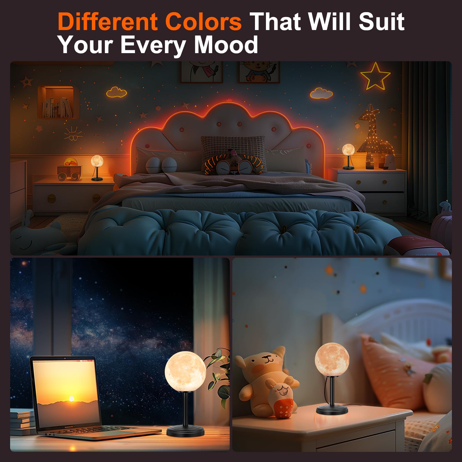 Jimimoro Moon Lamp Led Night Light - Dimmable Bedside Lamps Small Modern Bedroom Lamp Led Desk Light With 25 Lighting Modes 3D P