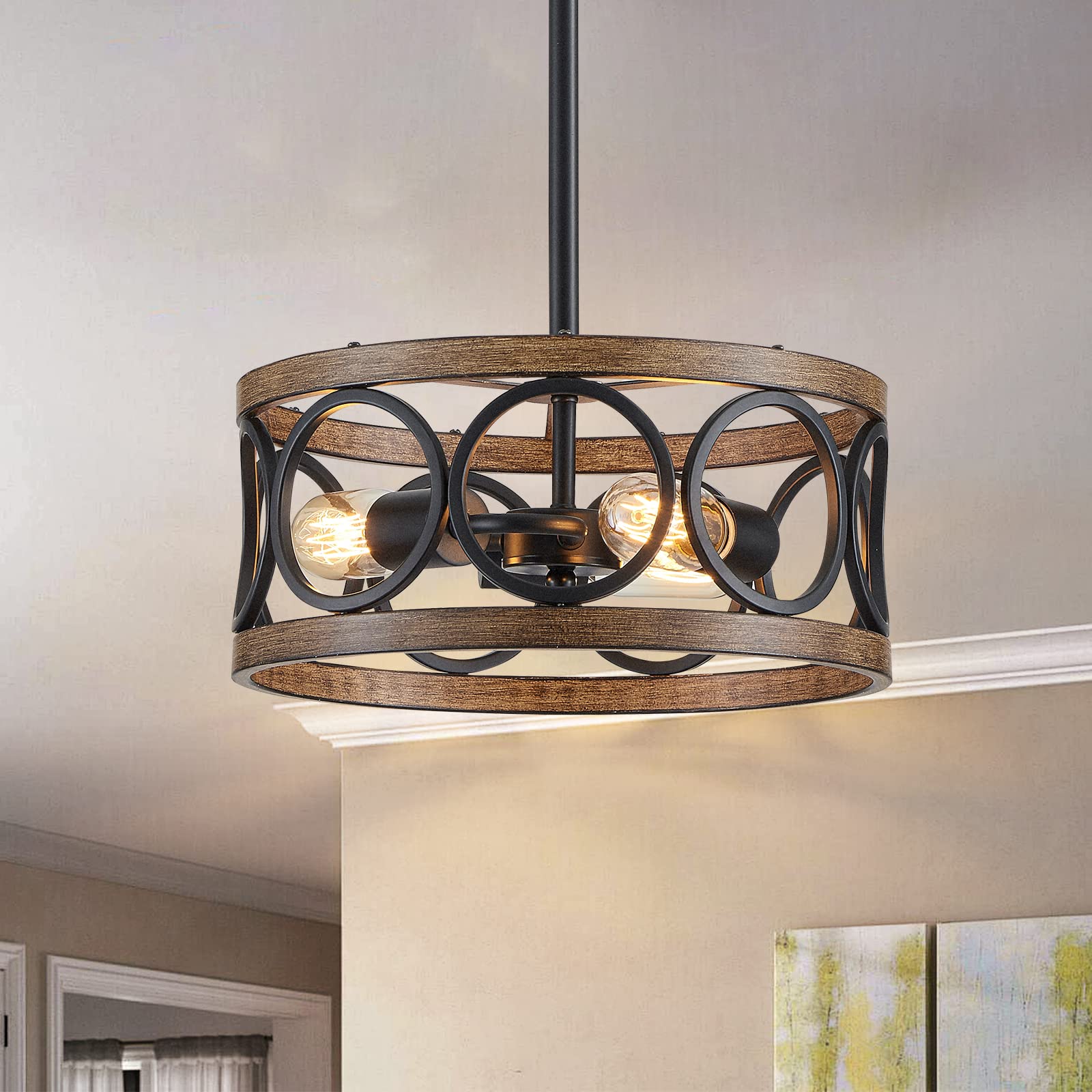 peskoe Farmhouse Pendant Light, Ceiling Light for Bedroom Hallway Kitchen Entryway, Dining Room Light Fixtures 3-Light Nickel an