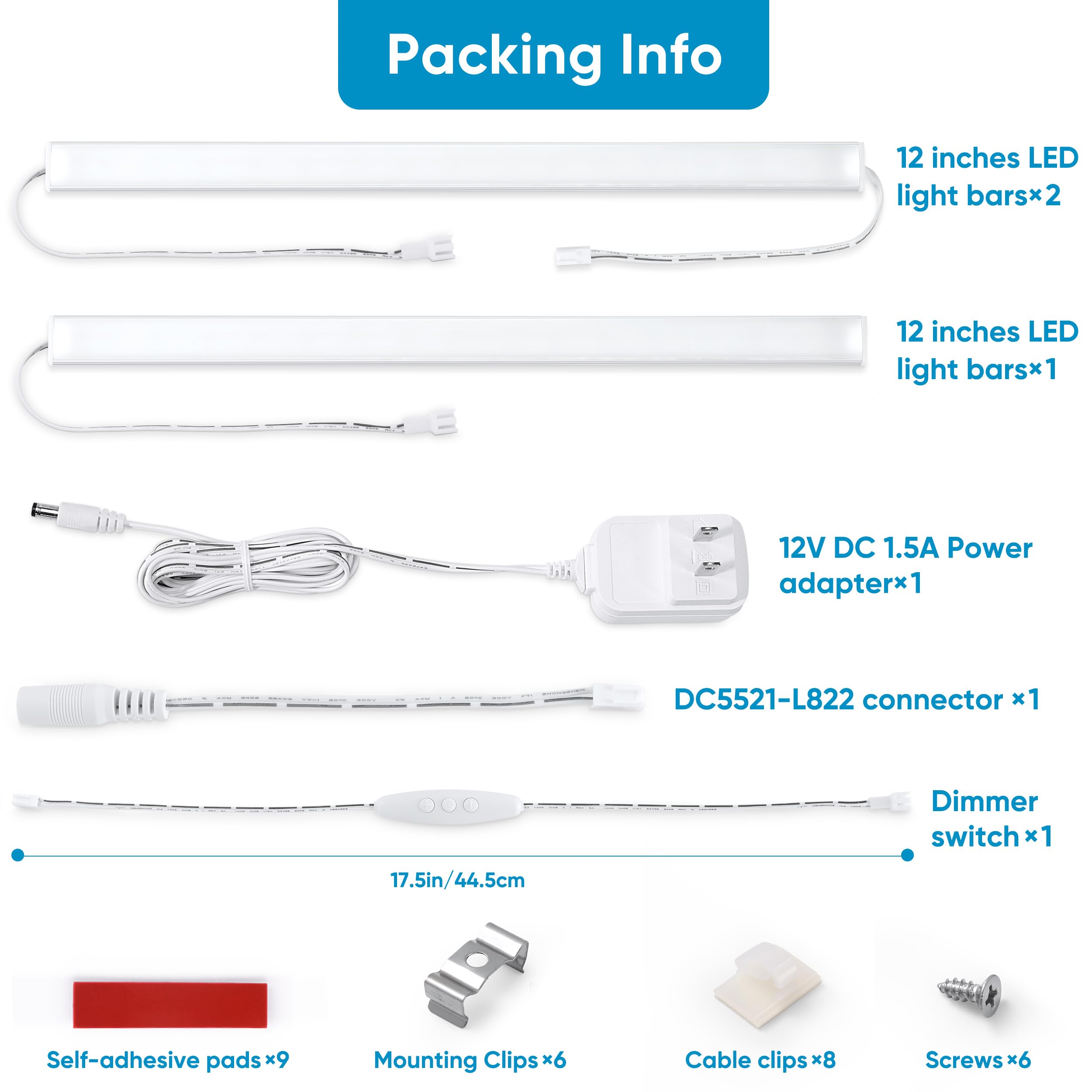 Litever Under Cabinet Lighting Set Plug In, 3 Pcs 12 Inches Led Light Bars. Super Bright Dimmable Linkable For Kitchen Undercabi