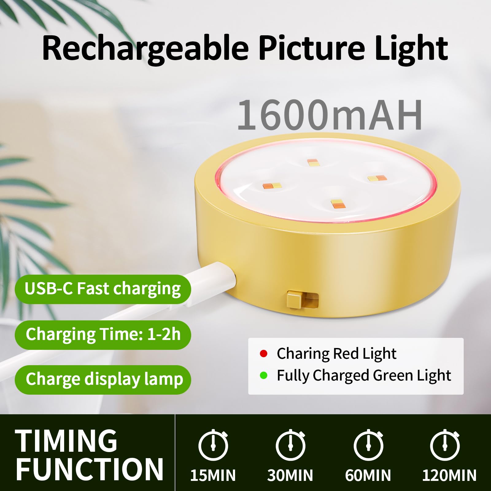 Tututry Picture Lights, Rechargeable, 3 Lighting Modes, Metal, Golden, 6Pack, Model QBHD001
