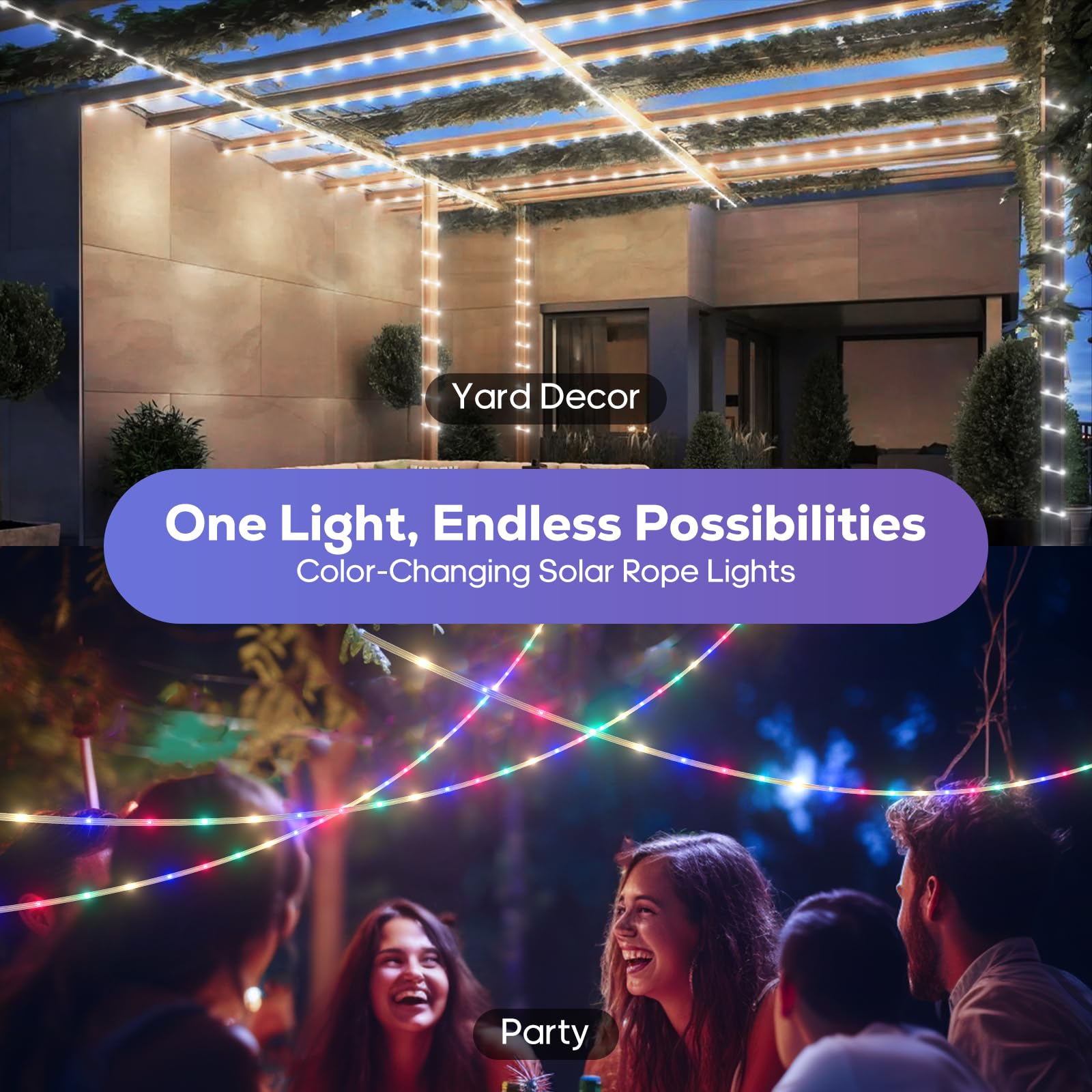 Icrgb Solar Lights Outdoor, 66Ft 200 Led Solar Rope Lights With Remote, 1800Mah Battery, 19 Modes And Timer, Ip67 Waterproof For