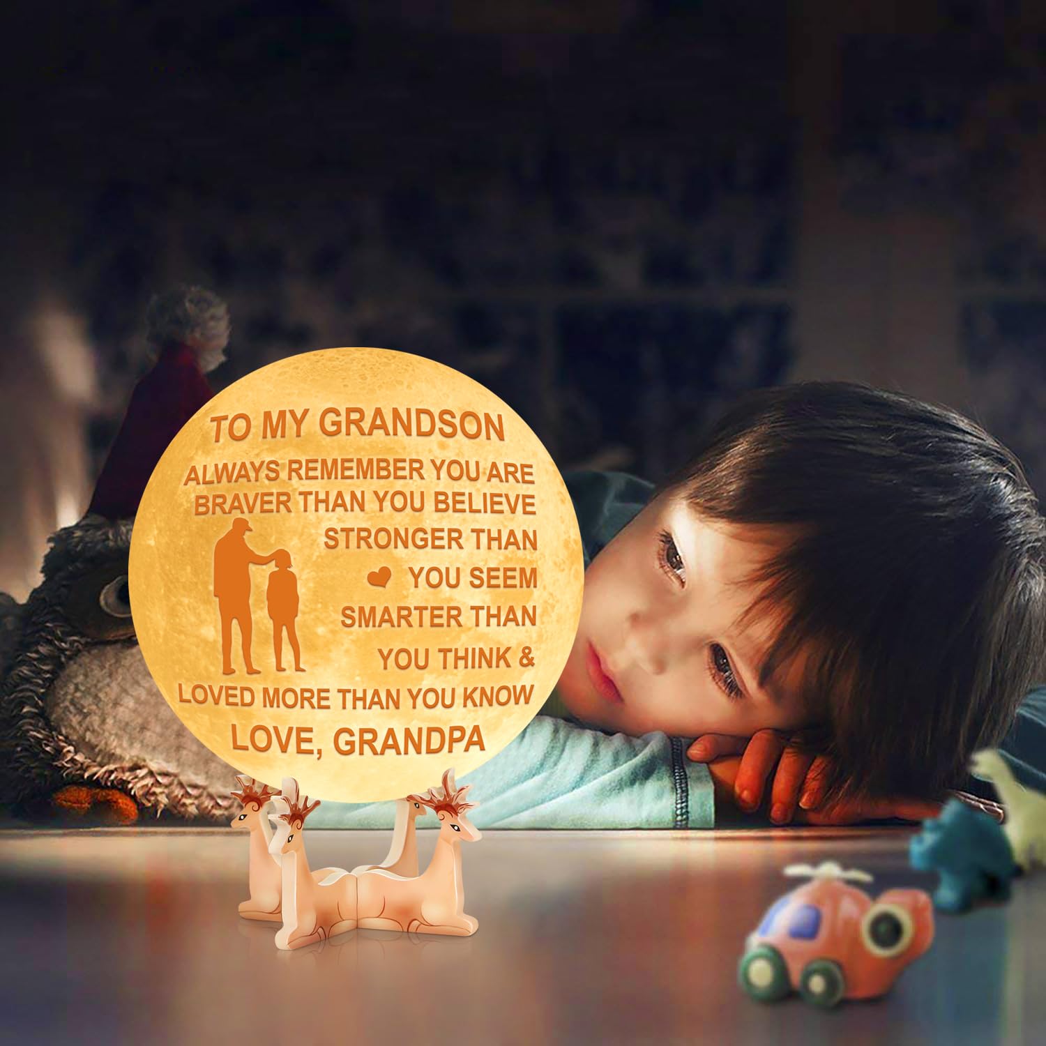 K Kenon Personalized 3D Moon Lamp For Grandson, Personalized 5.9 Inch 3D Printing Moon Light Gift For Grandson Valentine'S Christmas Gift (For Grandson From Grandpa)