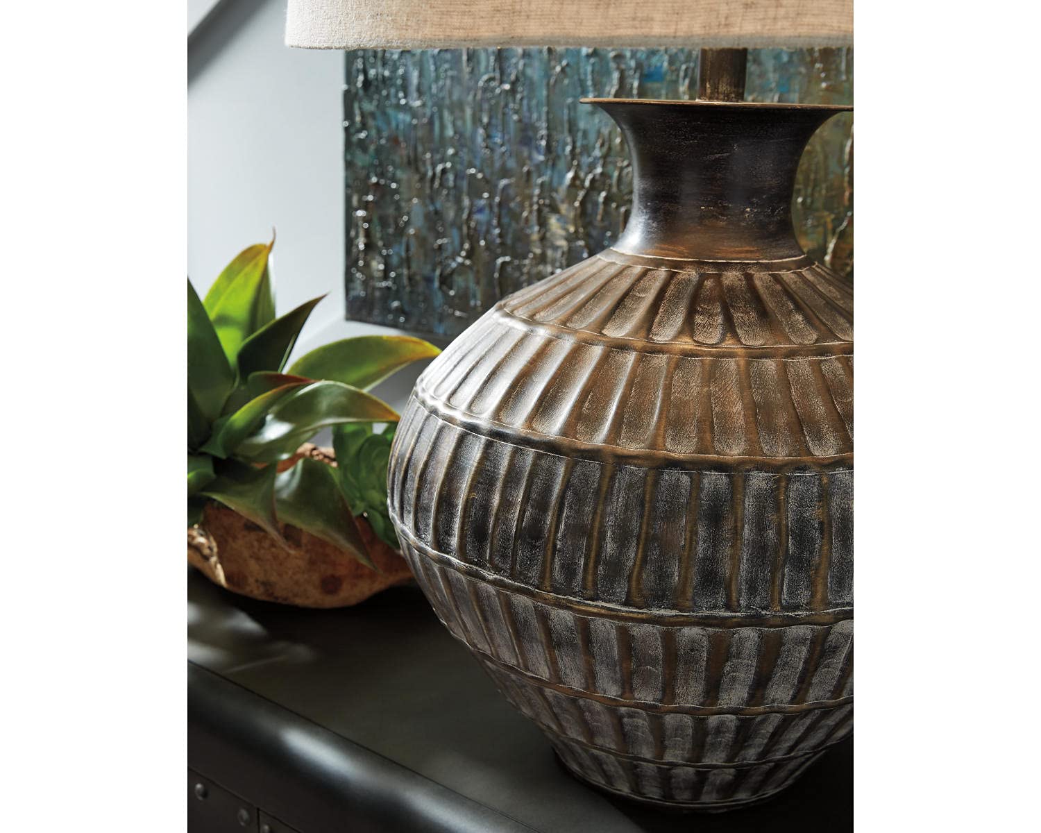 Signature Design By Ashley Magan Table Lamp, 18W X 18D X 27H, Antique Bronze Finish, Model L207354, Metal Construction
