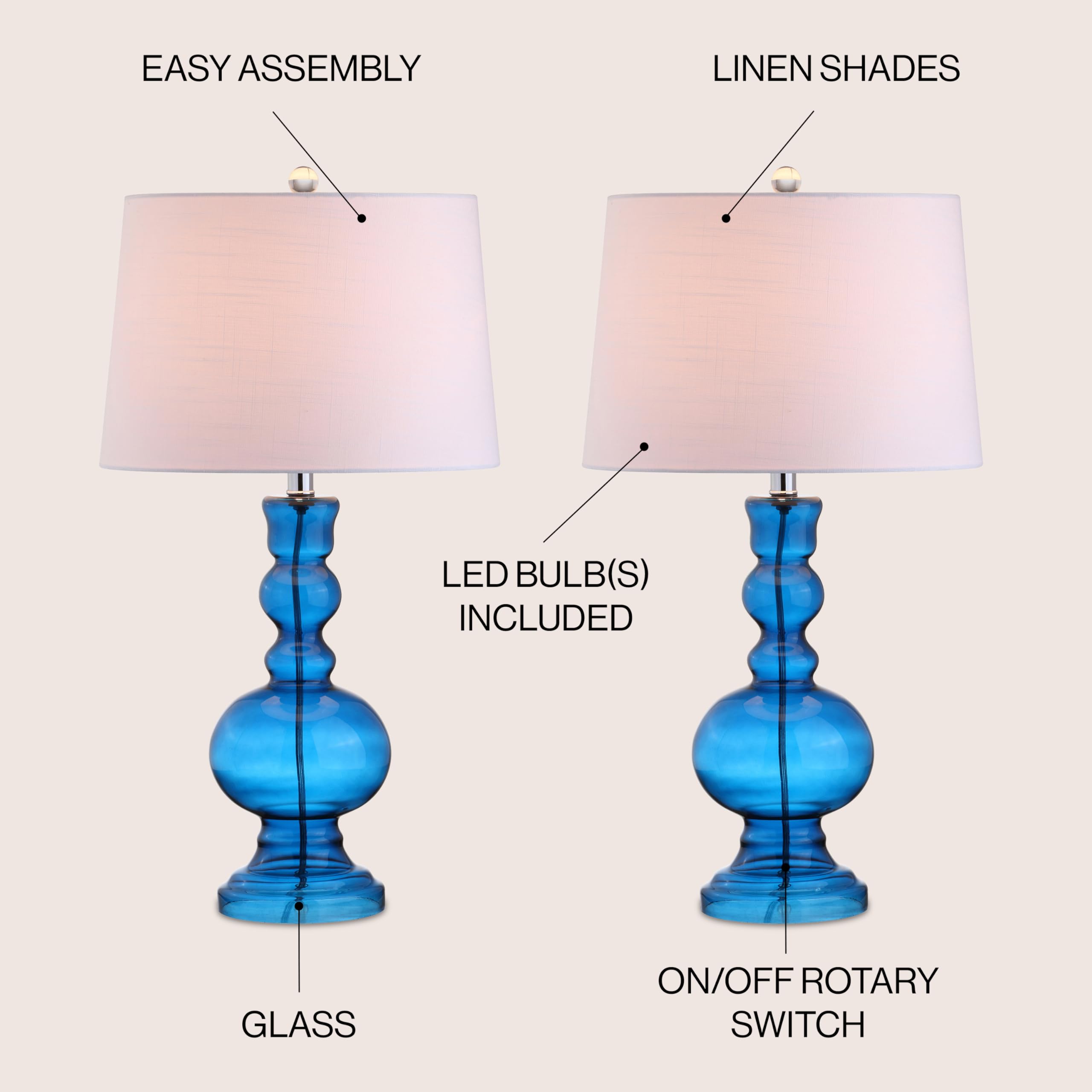 Jonathan Y Jyl1061C-Set2 Set Of 2 Table Lamps Genie 28.5'' Glass Led Table Lamp Contemporary Transitional Bedside Desk Nightstan